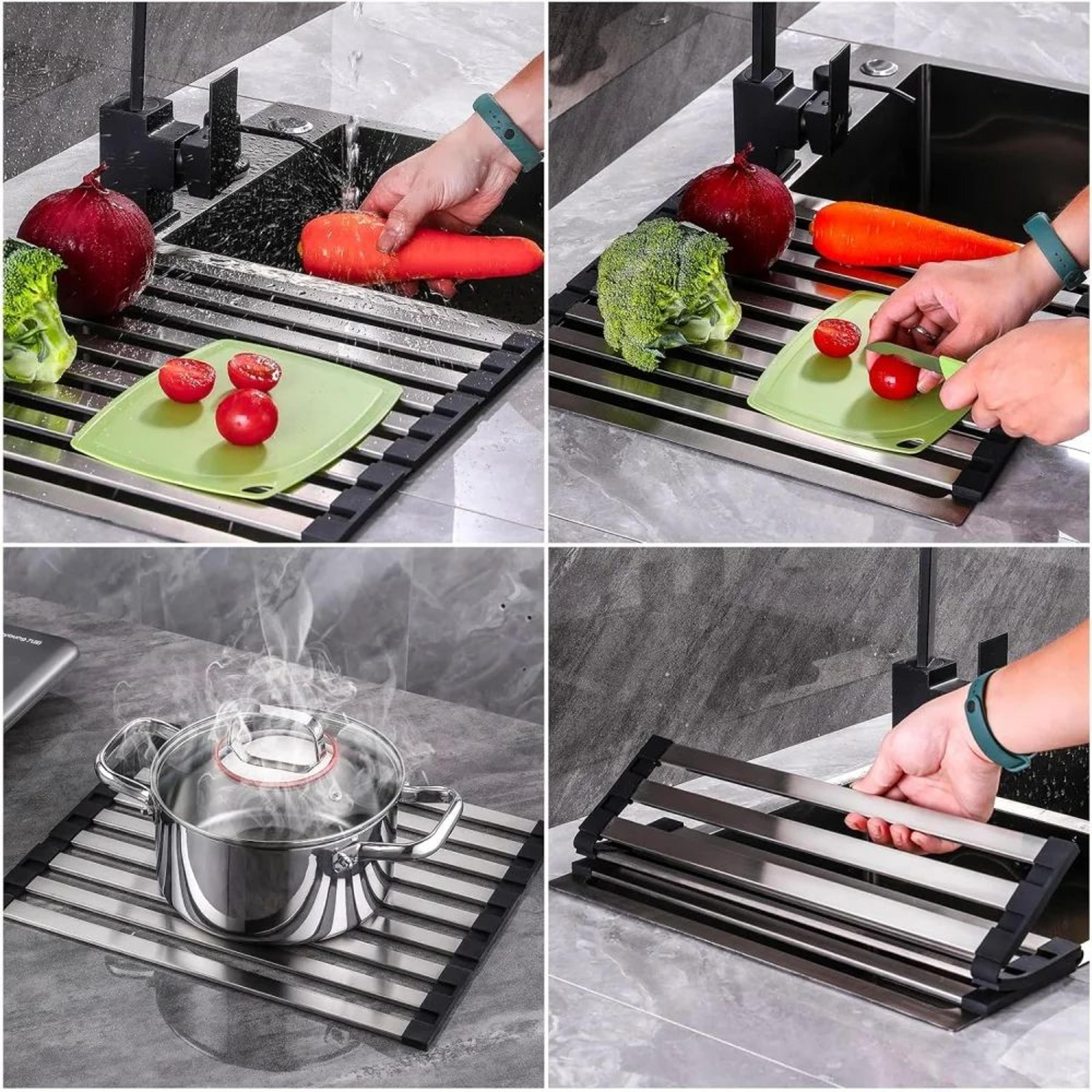 304 stainless steel foldable dish drying rack for kitchen sink