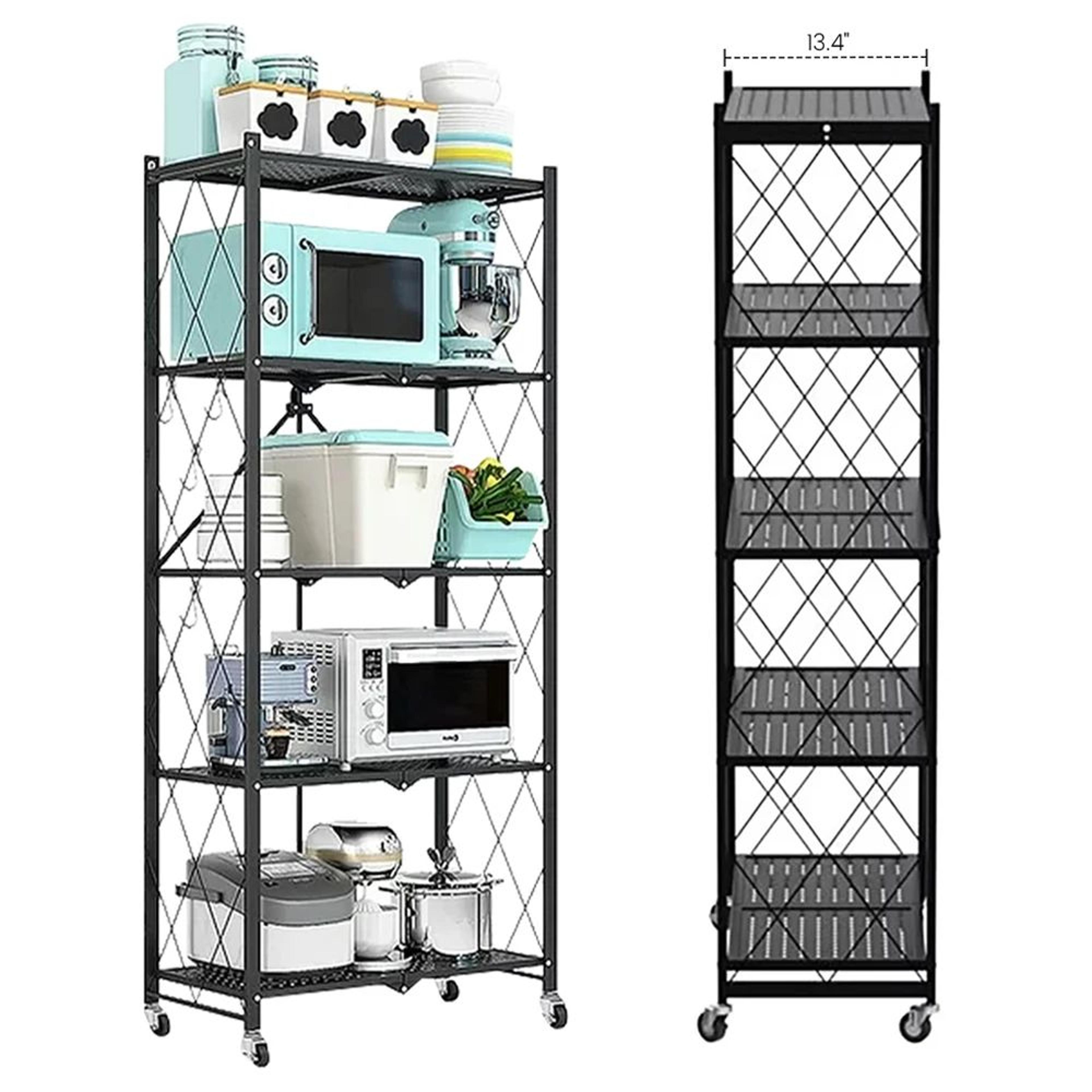 5 tier heavy duty storage shelving unit with wheels foldable organizer rack