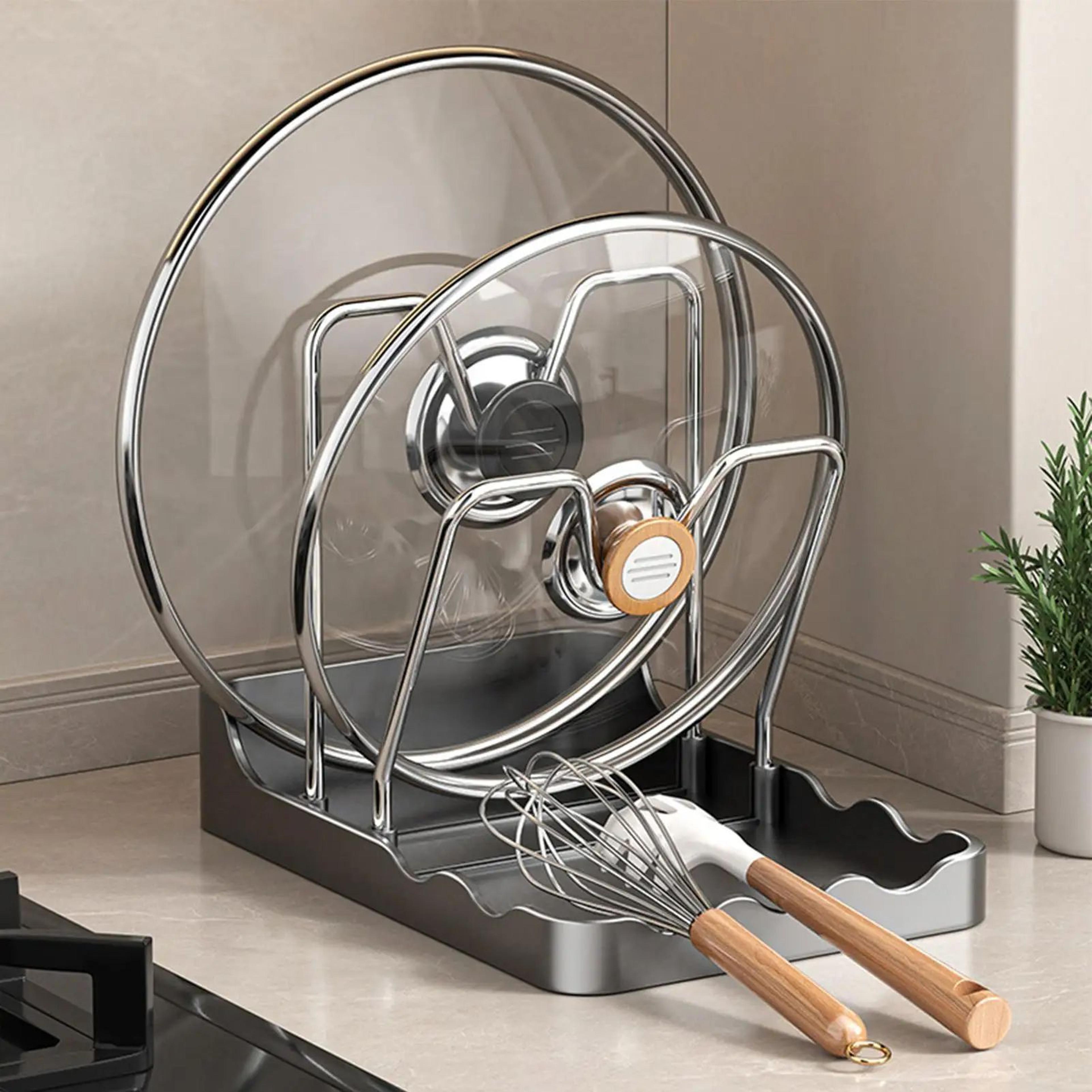 double layer pot lid organizer kitchen storage rack with drip tray