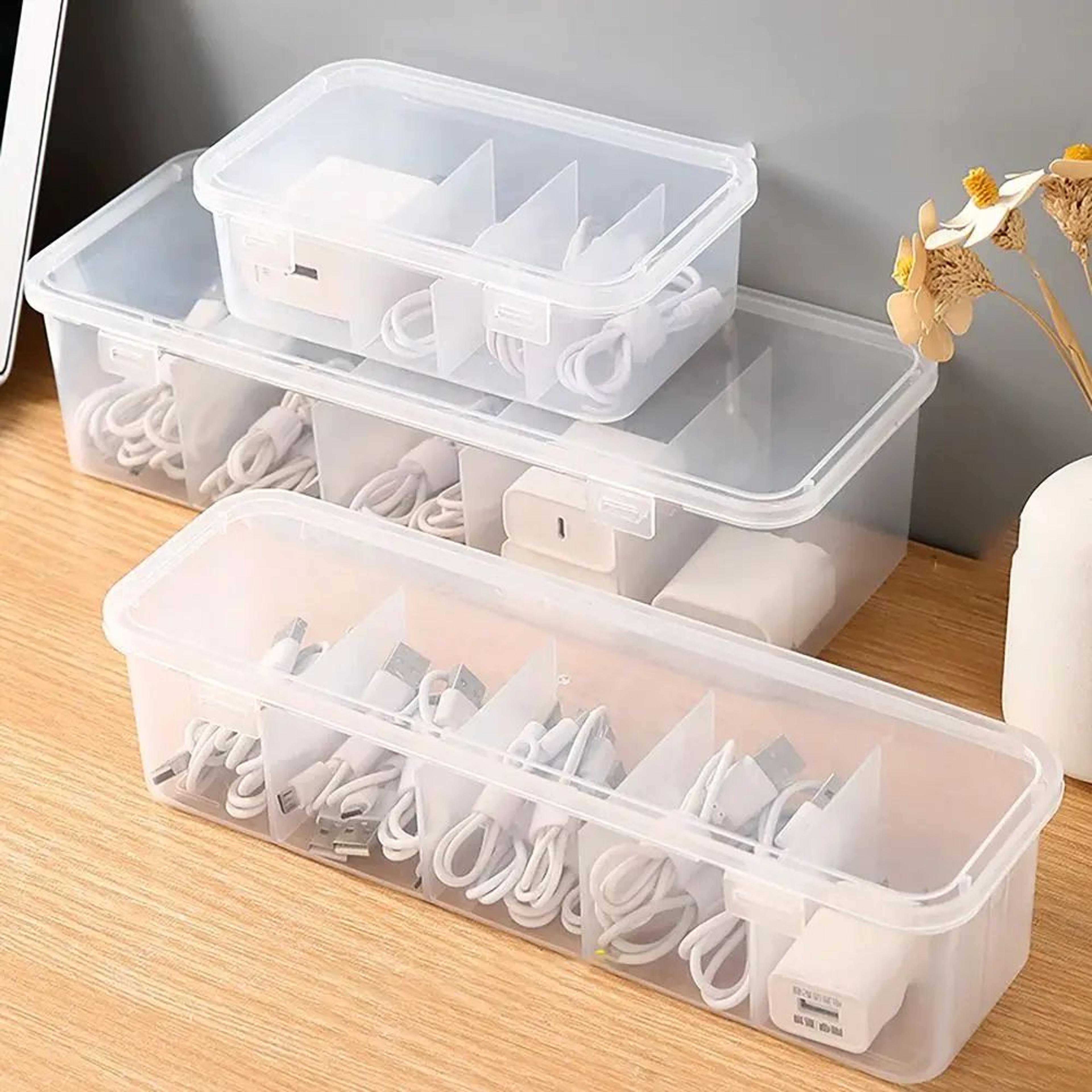 transparent cable organizer storage box with lid for cords and accessories