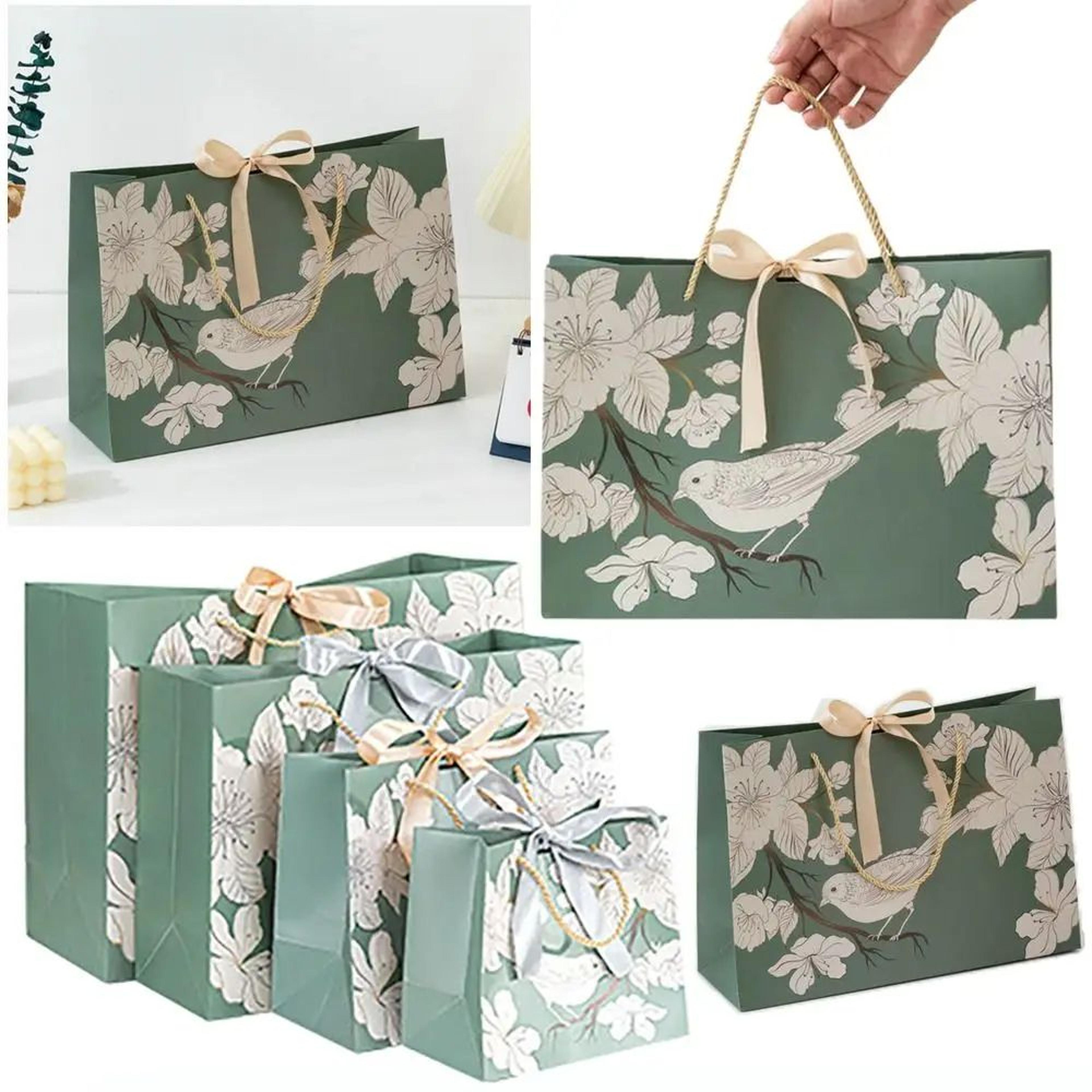 luxury floral gift paper bag with ribbon thick shopping gift bag