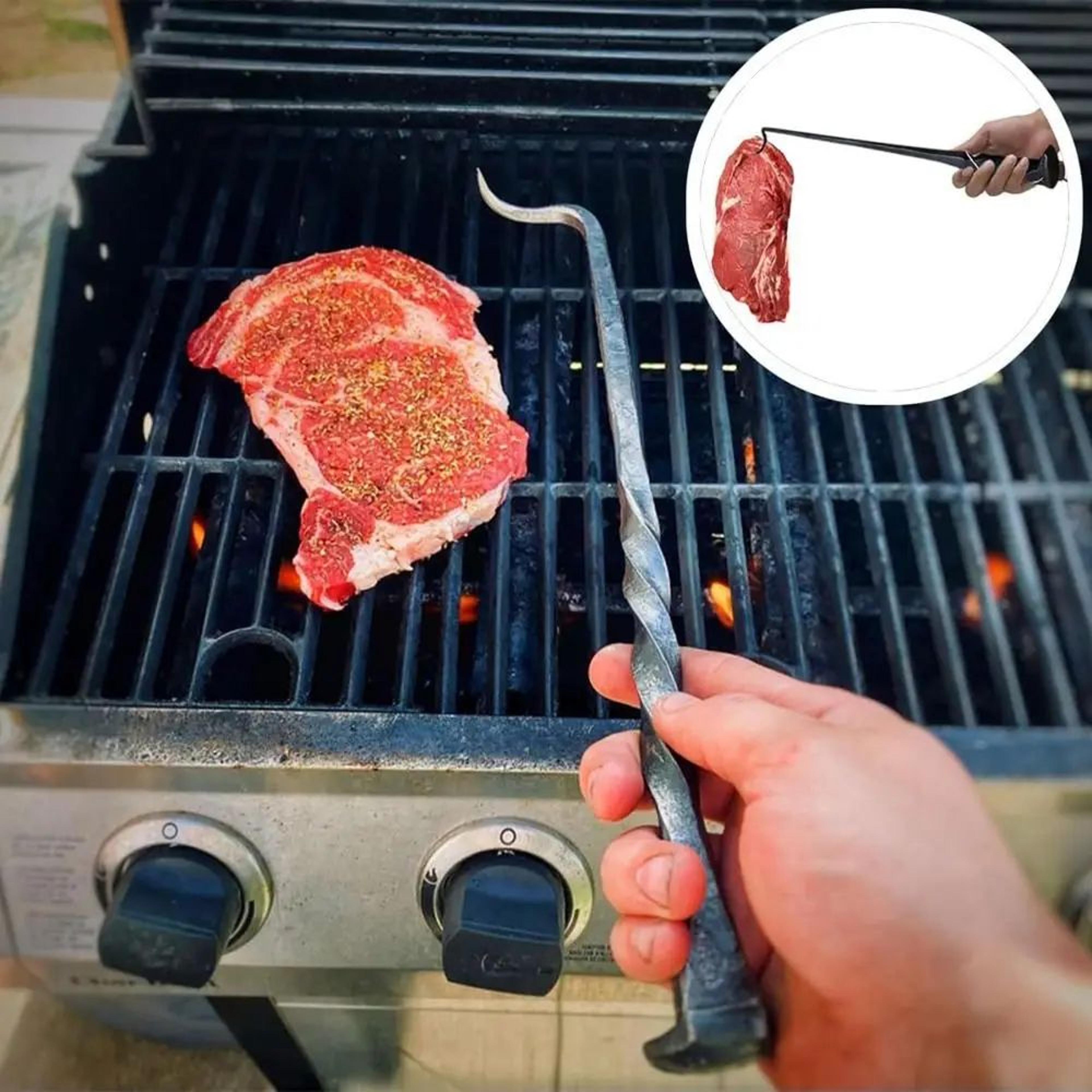 stainless steel bbq food flipper grill turner hook
