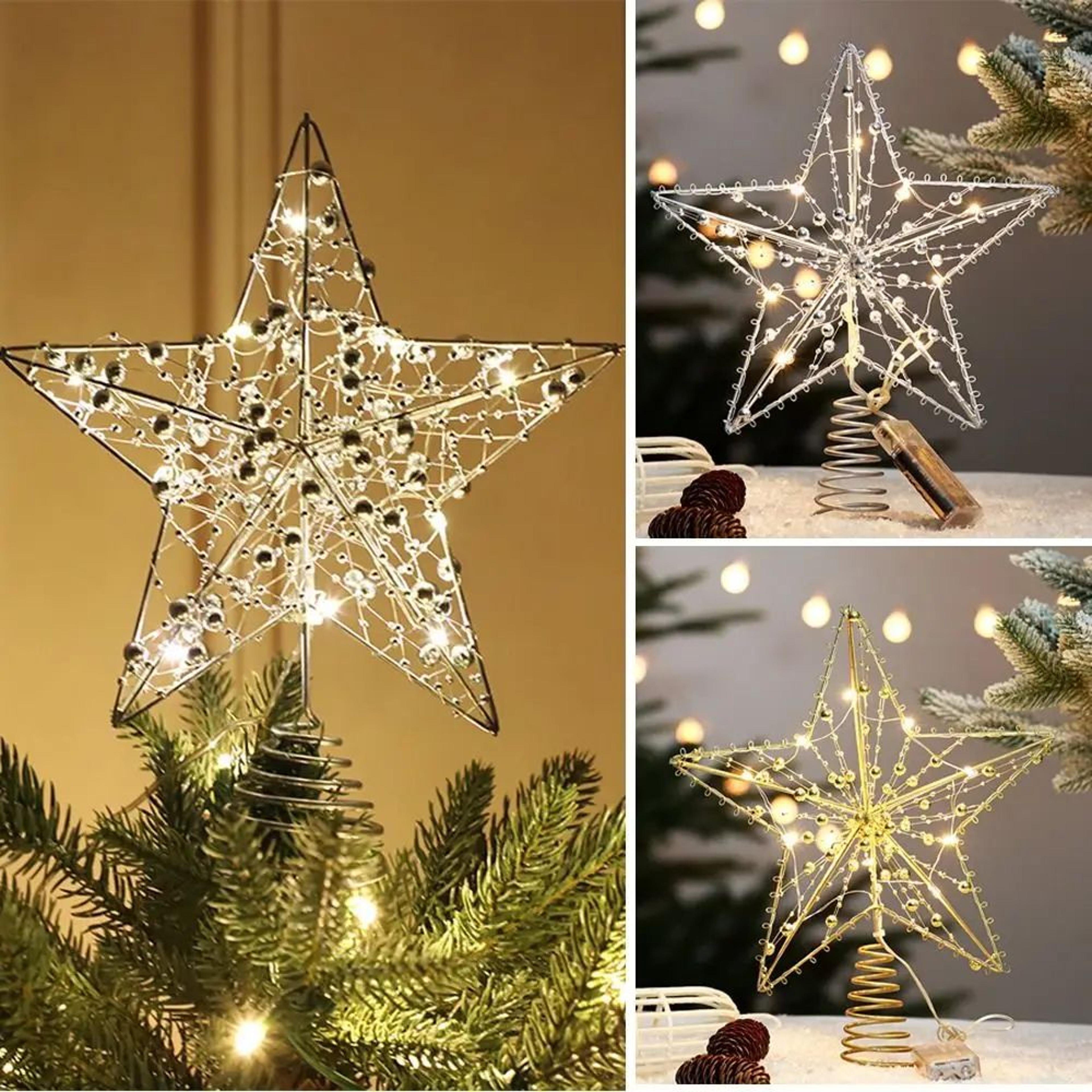 led christmas tree star topper light gold pearl wire tree decoration