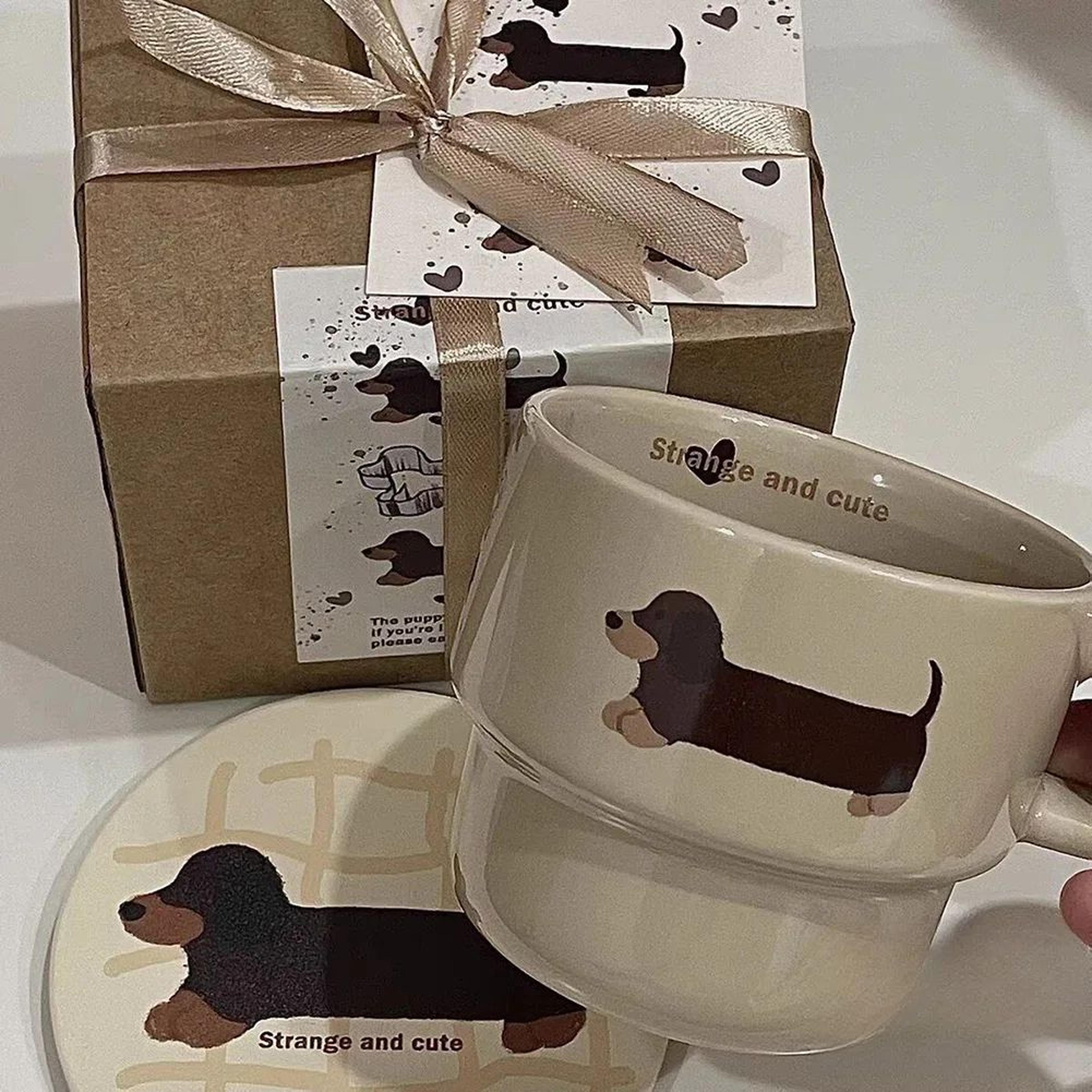cute dachshund dog ceramic coffee mug with handle for coffee tea and hot drinks
