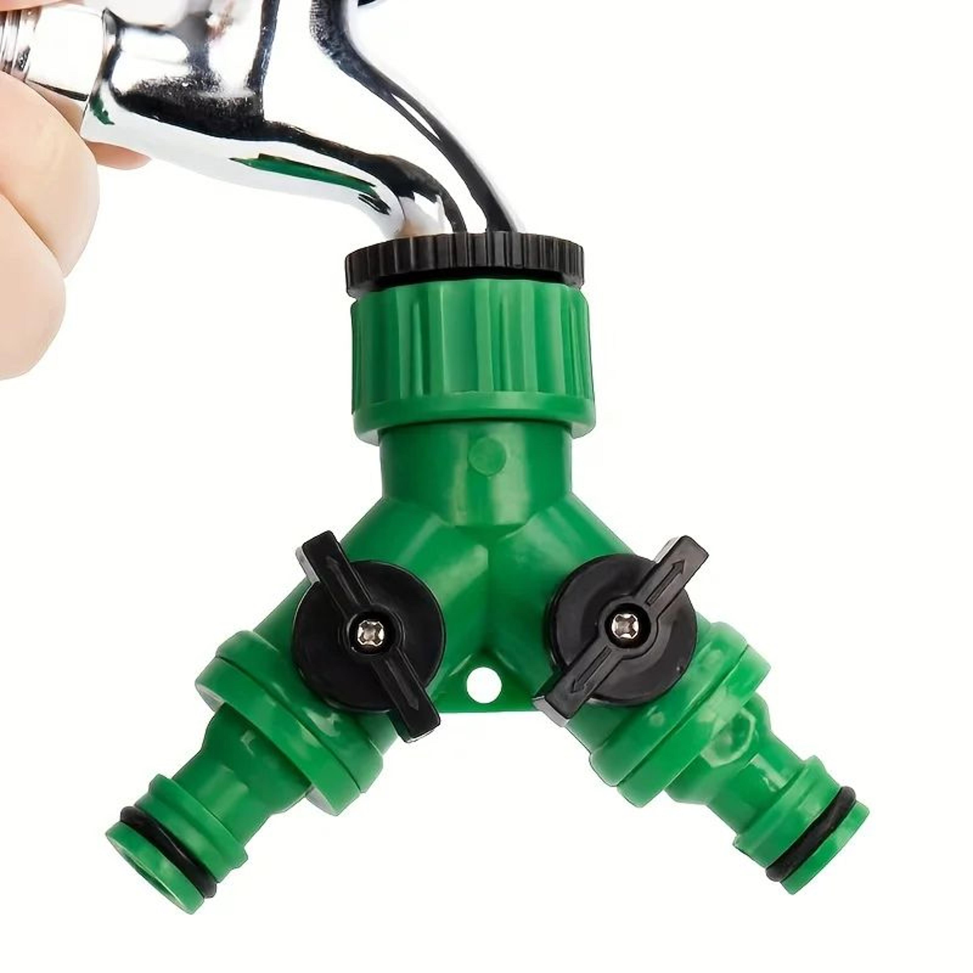 dual outlet garden hose splitter with quick connector for outdoor faucets