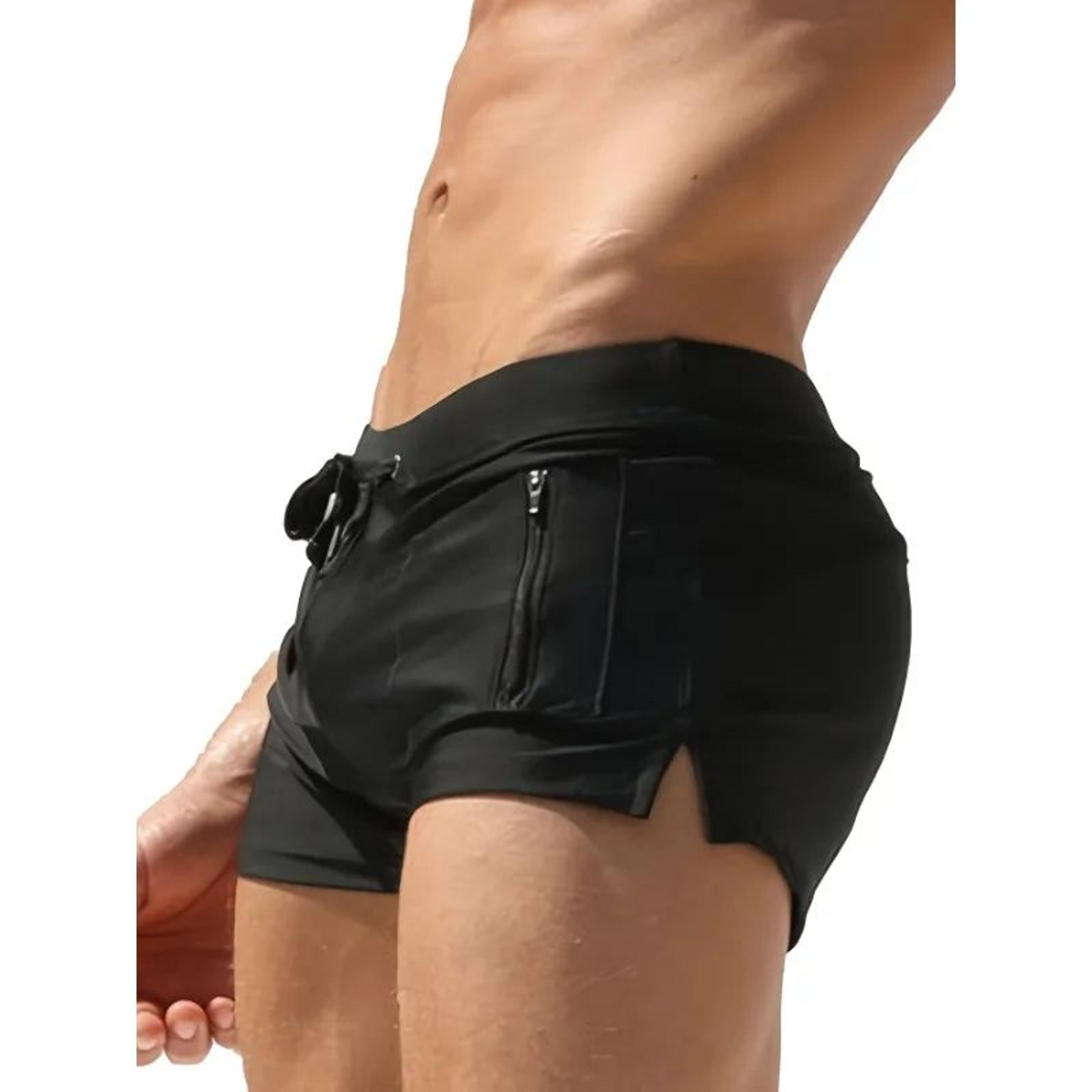 mens quick dry swim trunks with zipper pocket and drawstring waist