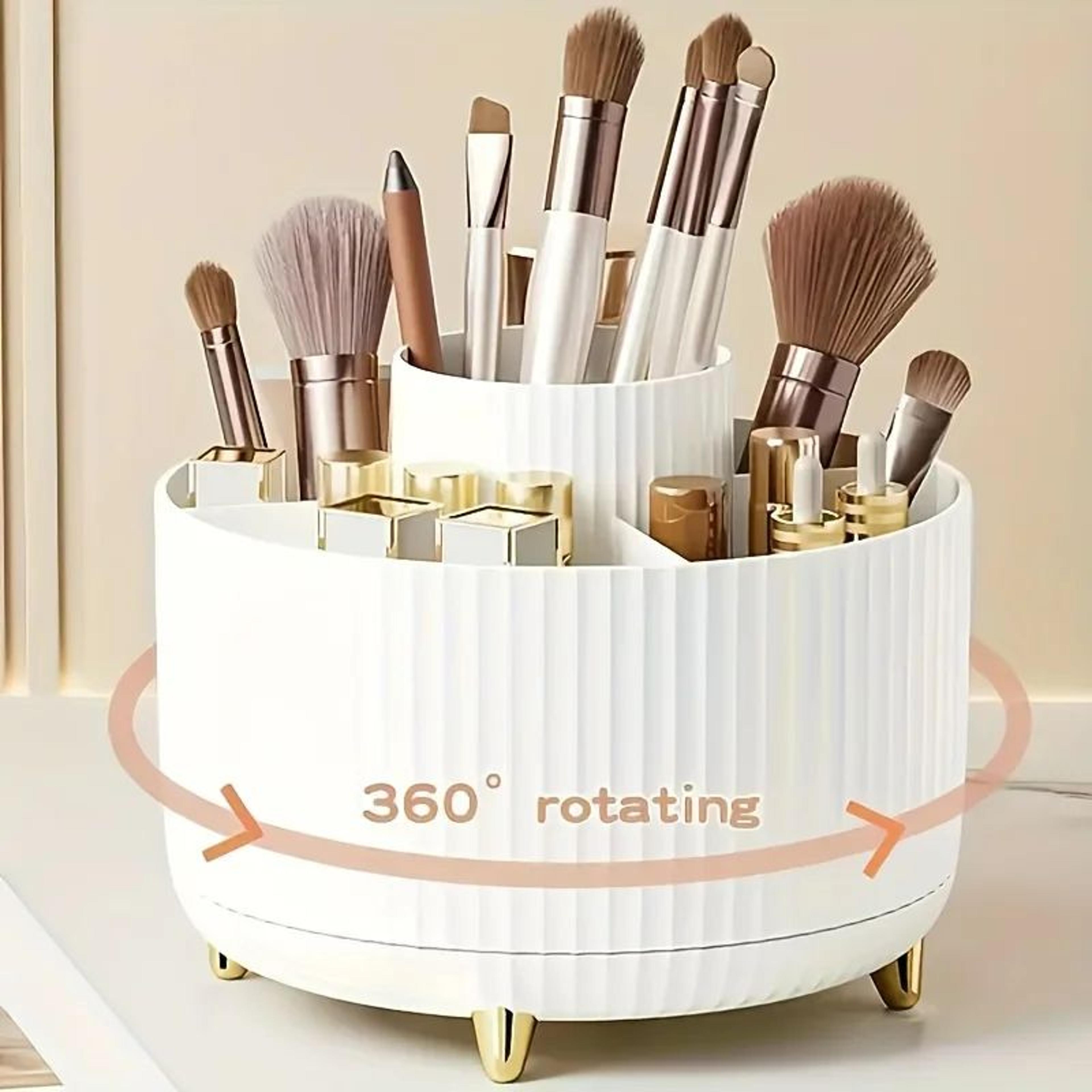 360 degree rotating makeup organizer cosmetic storage box with 5 compartments