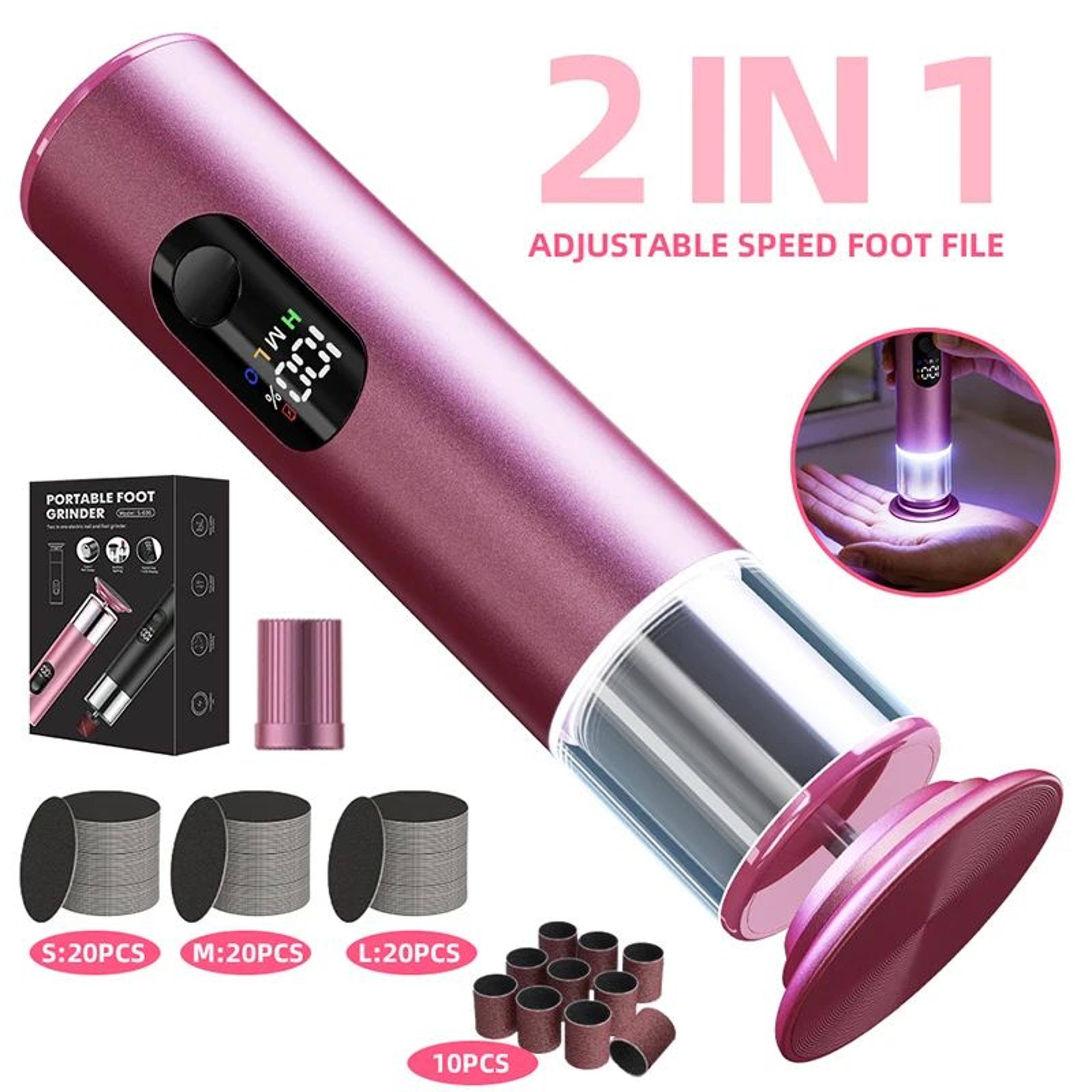 rechargeable electric foot file and nail pedicure kit with 60 sanding discs