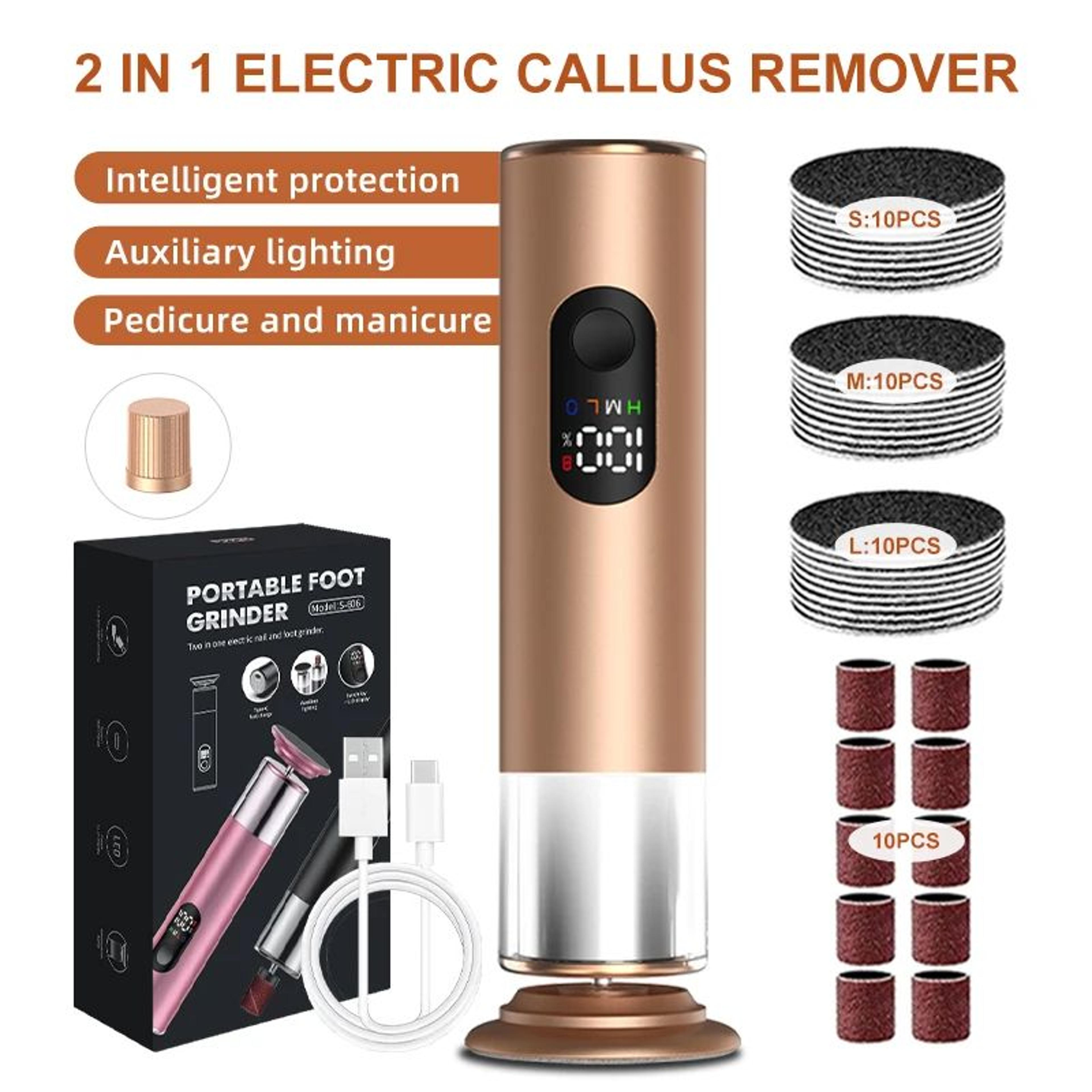 gold electric foot callus remover with sandpaper discs and aluminum foot file
