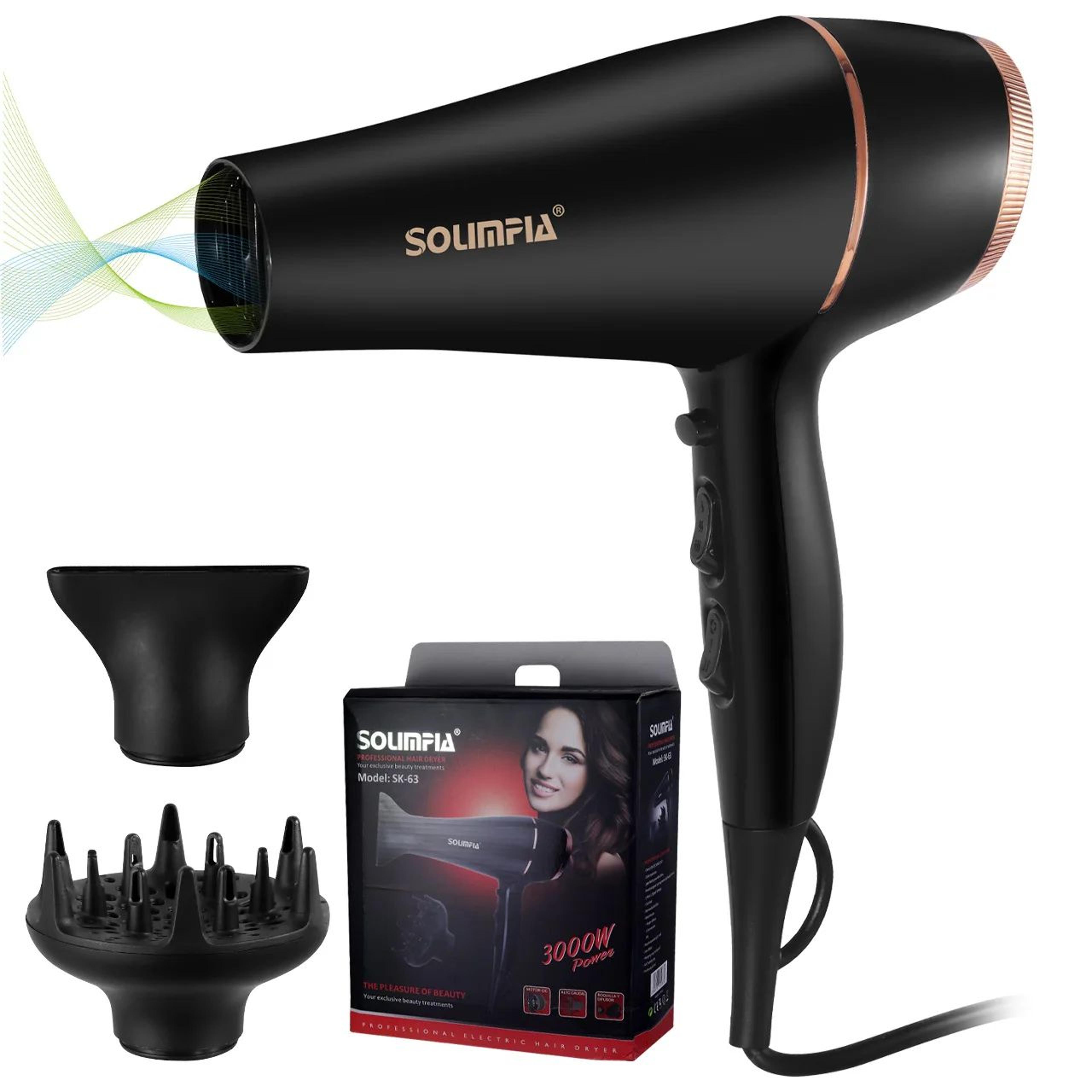 professional high power hair dryer with 6 speed settings