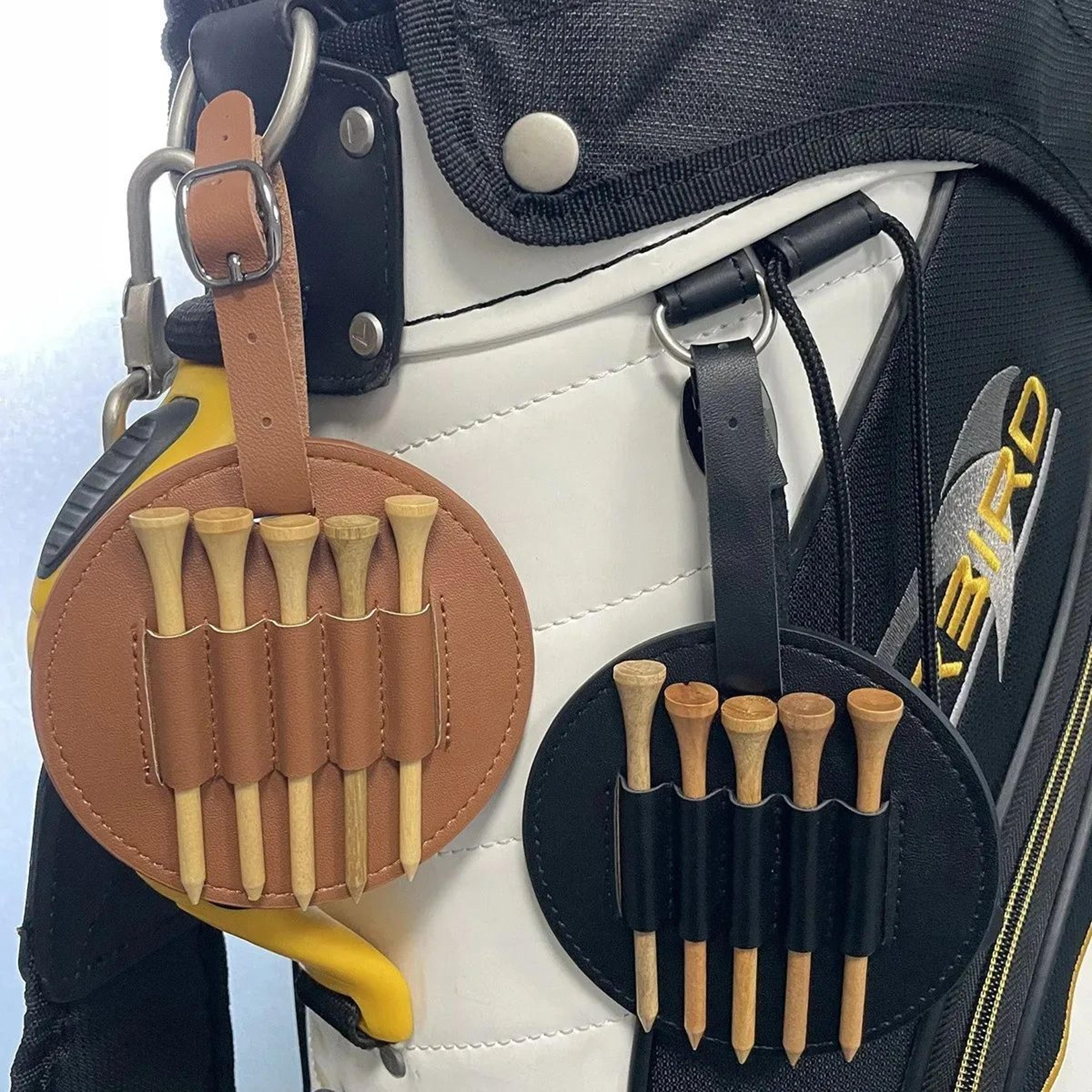 golf ball and tee holder leather pouch with belt loop