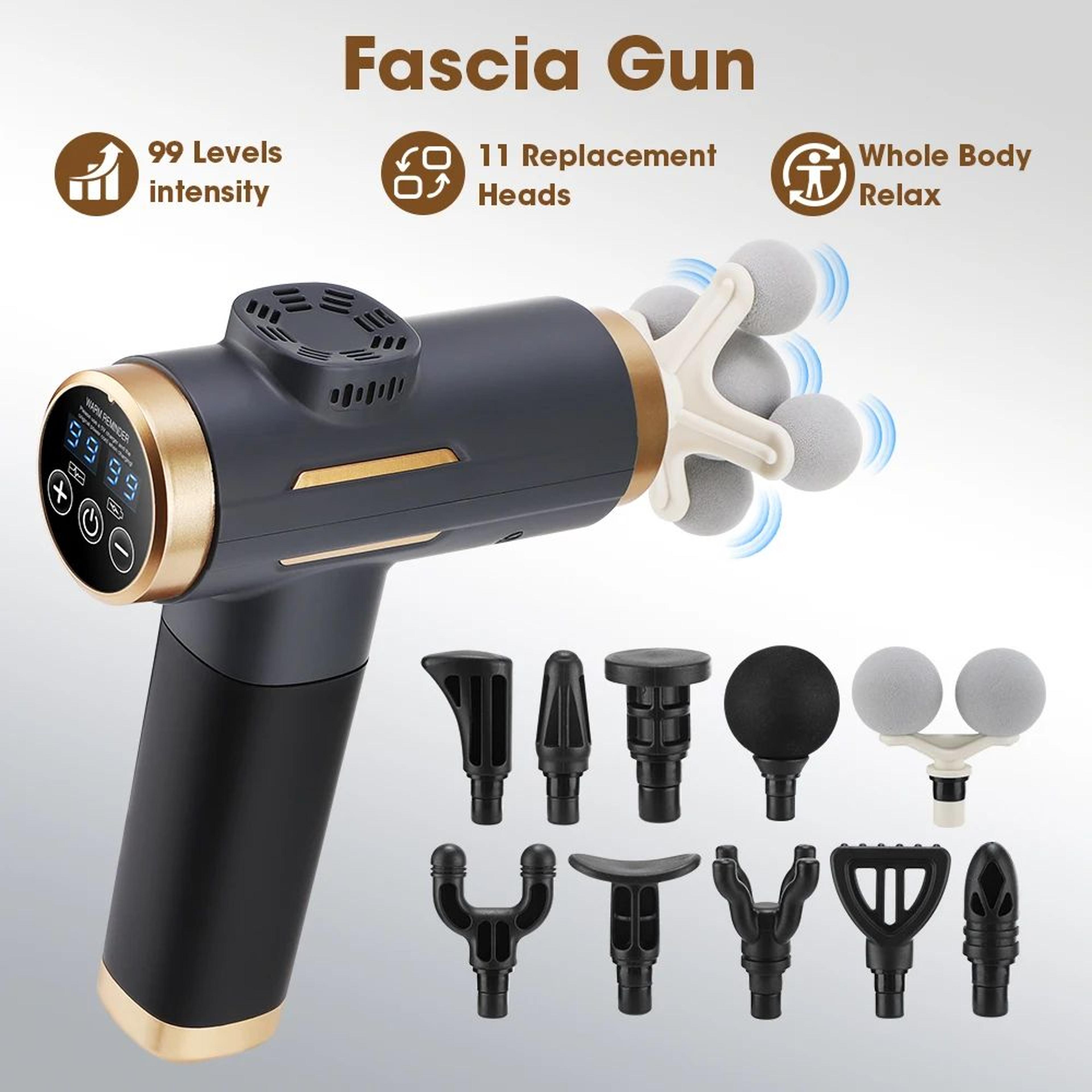 cordless deep tissue massage gun with 11 massage heads