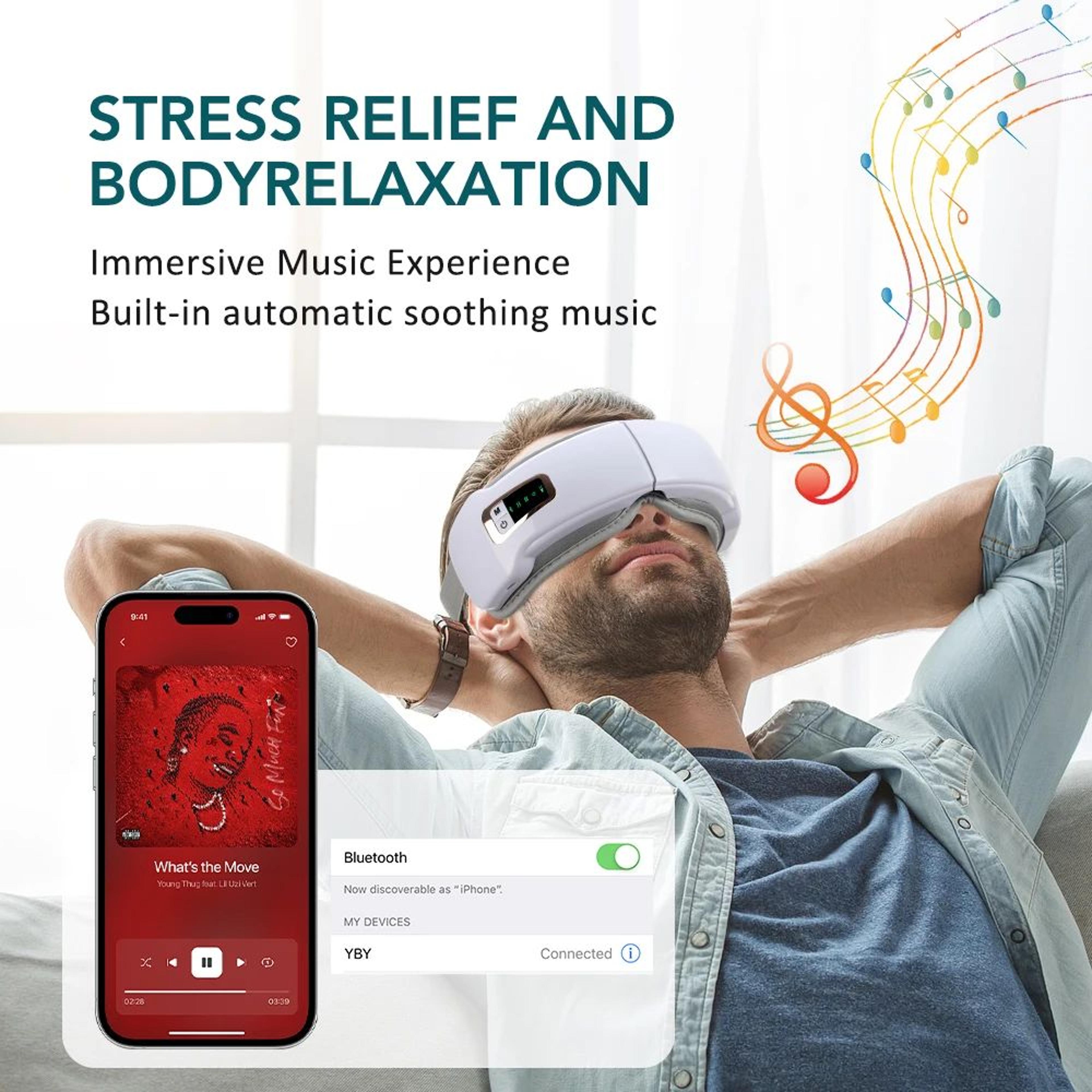 smart heated eye massager with air compression vibration and bluetooth music