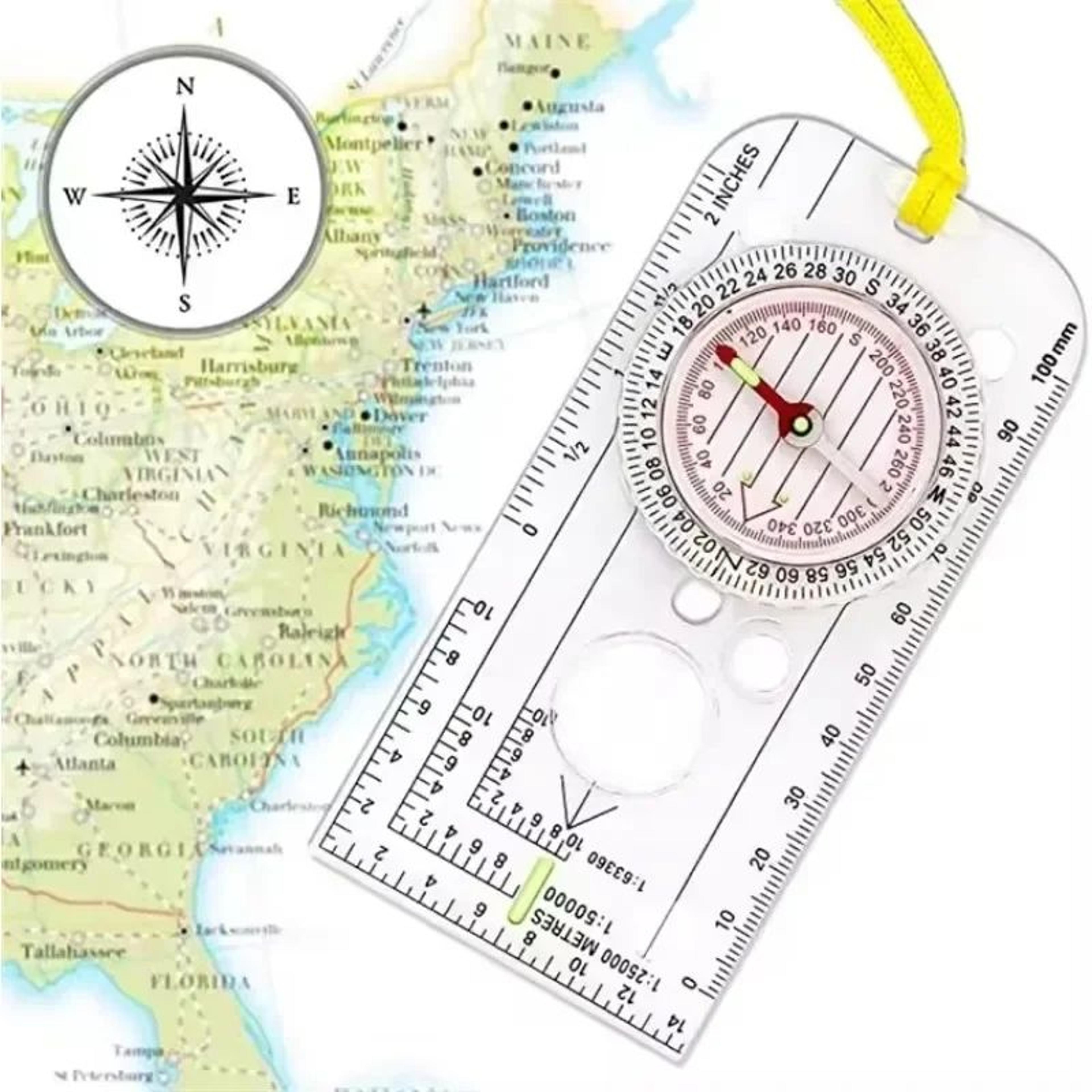 compass map ruler orienteering navigation tool for hiking, camping and backpacking