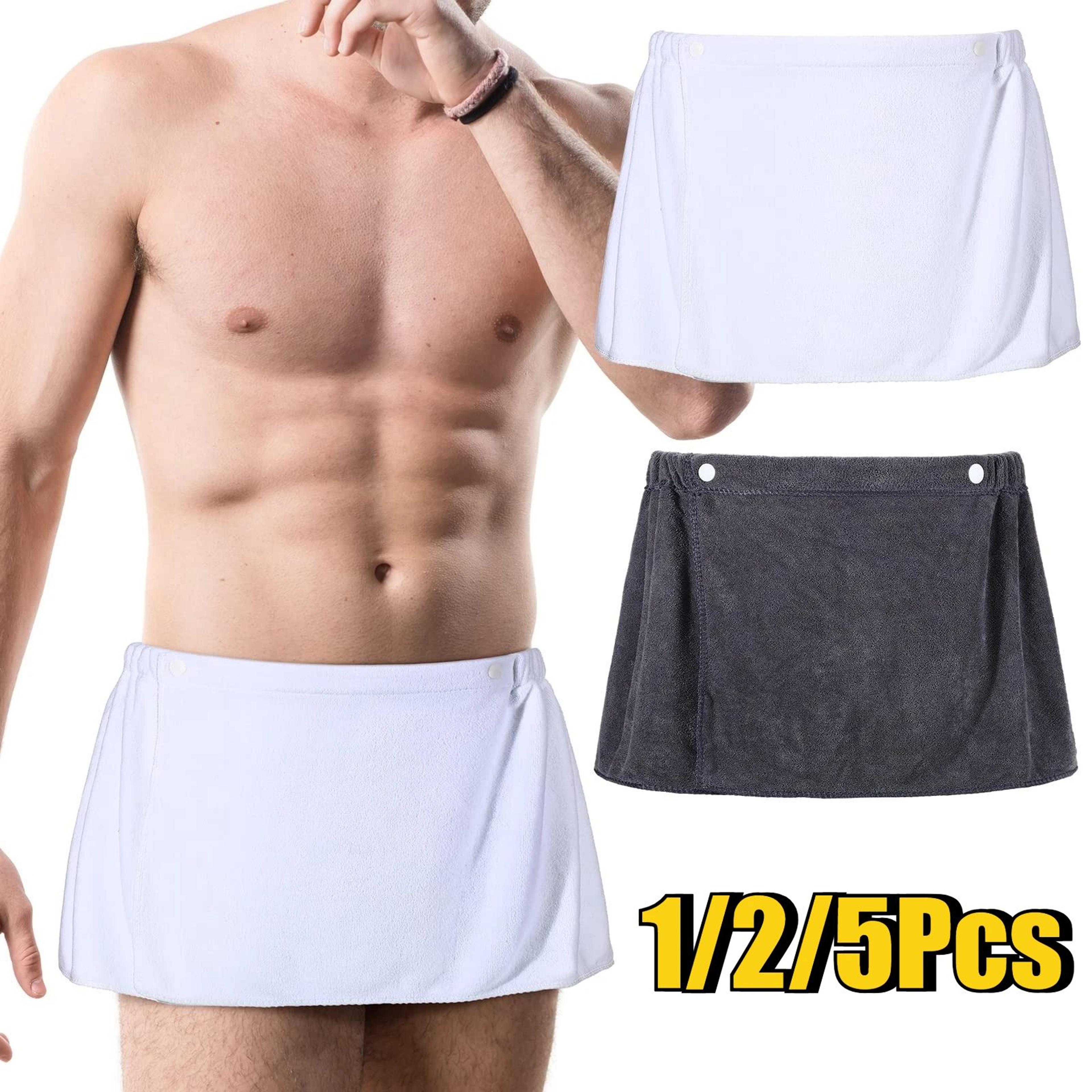 mens microfiber wearable bath towel wrap shorts with snap closure for shower beach and gym