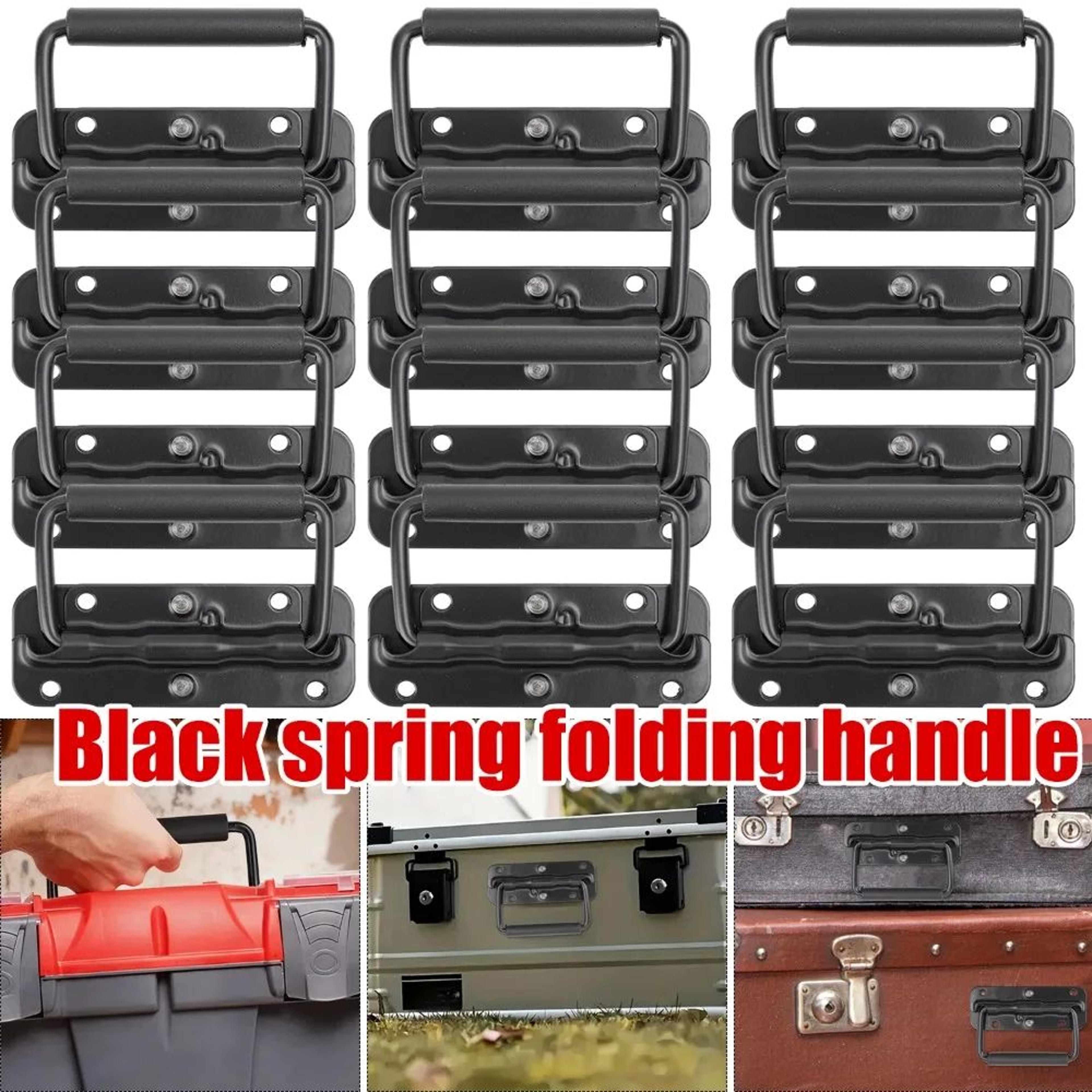 spring loaded folding carry handle for toolboxes and storage cases