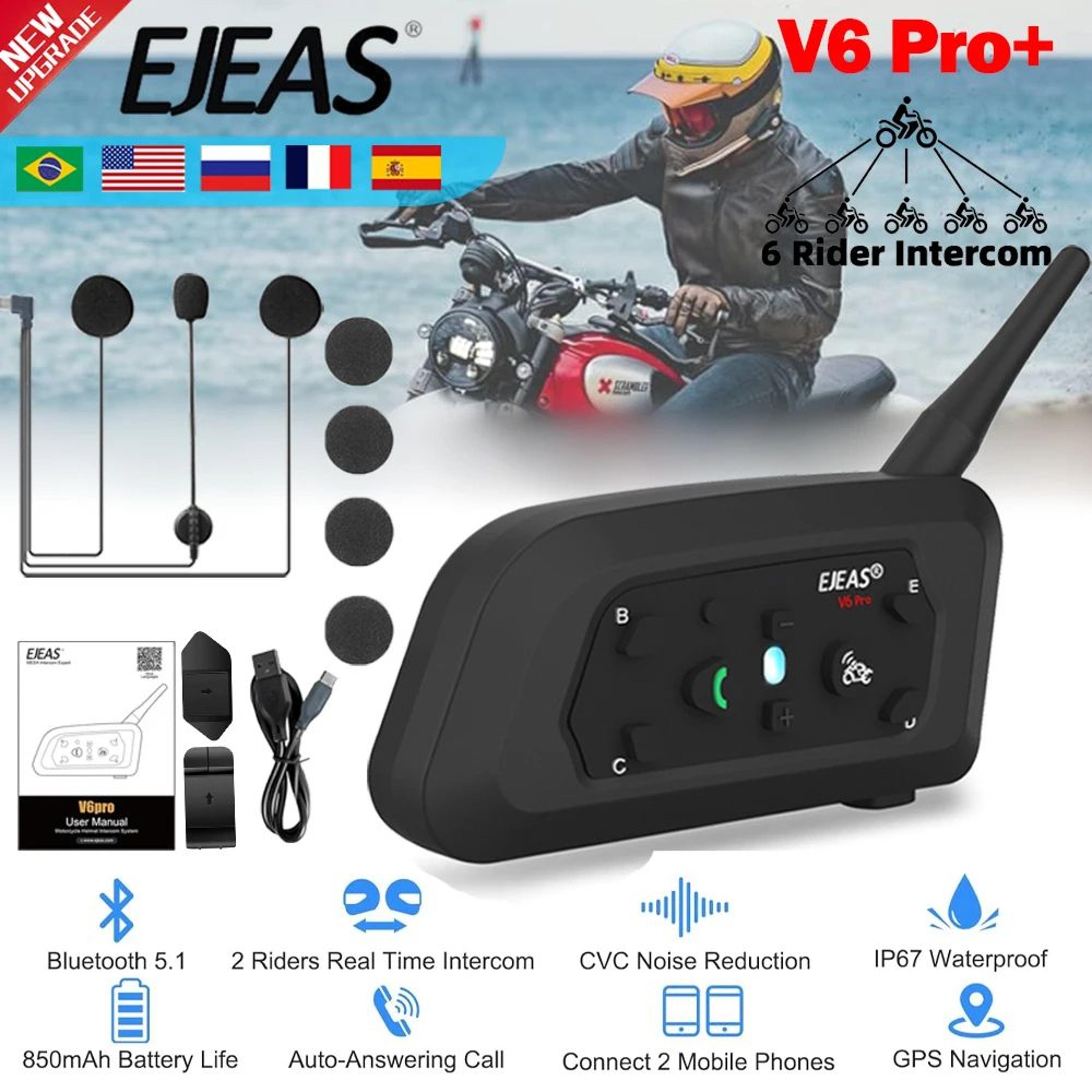 ejeas v6 pro plus bluetooth motorcycle helmet intercom headset