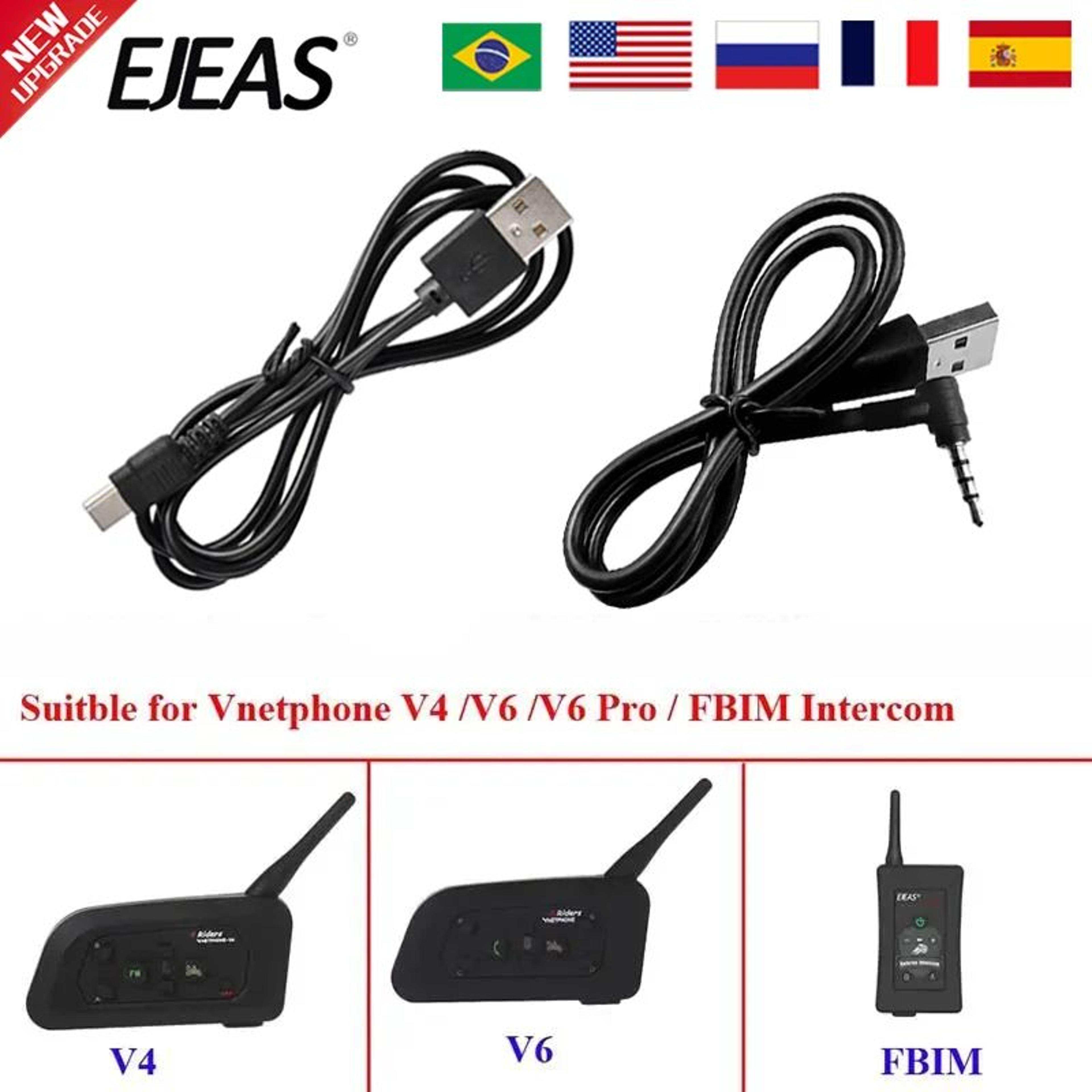 ejeas motorcycle intercom charging cable type c 3.5mm data cable