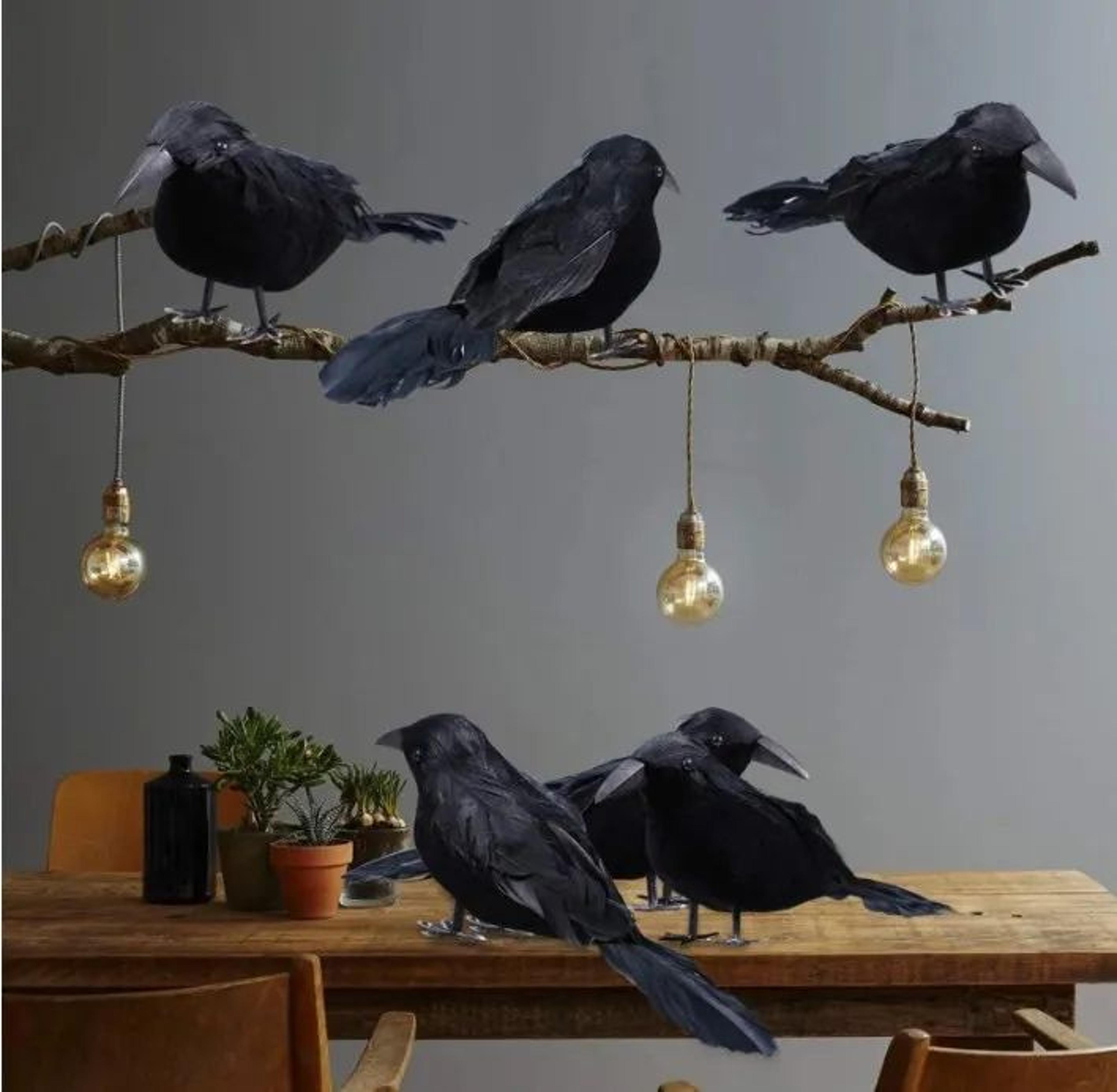 realistic black crow halloween decor set