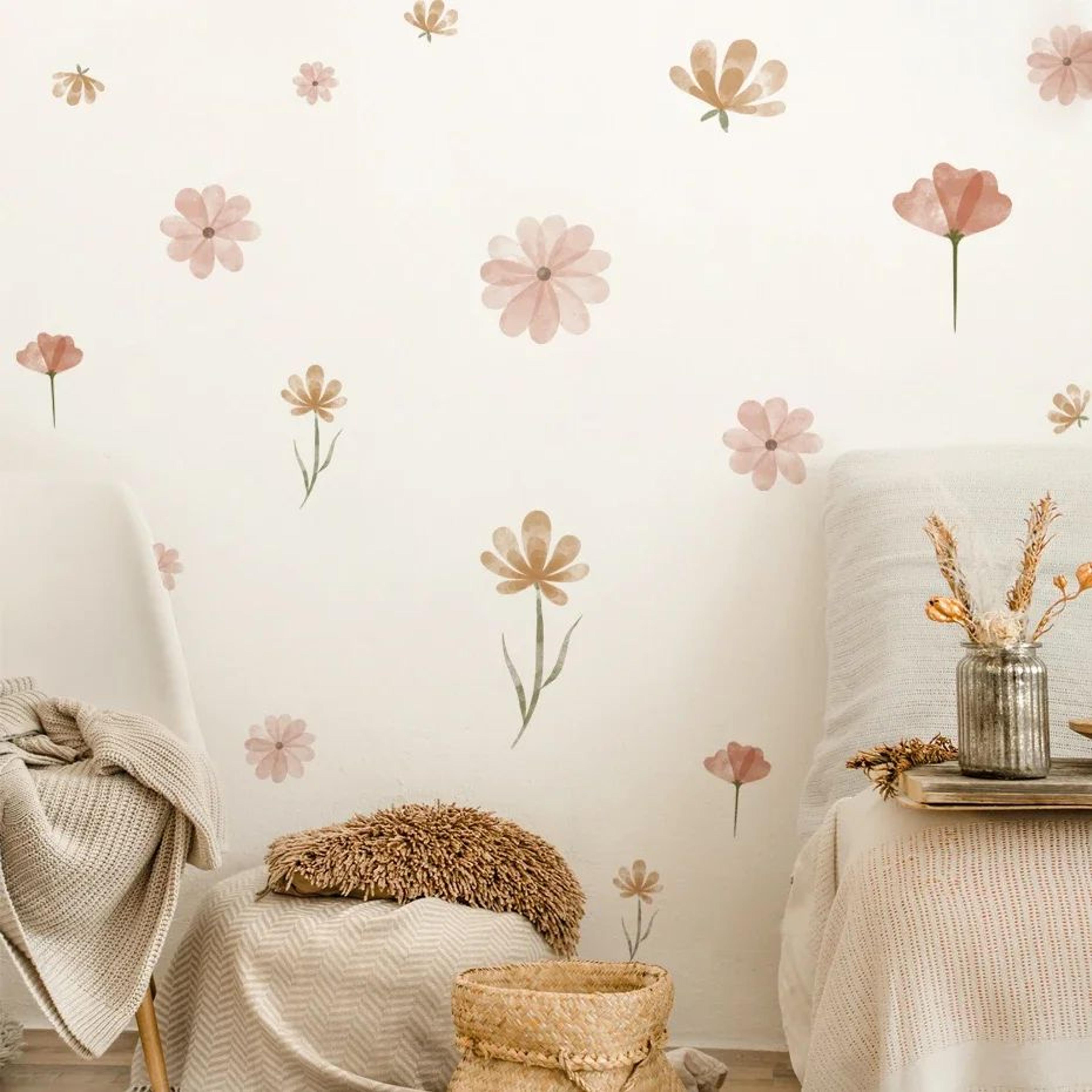 boho watercolor flower wall decals