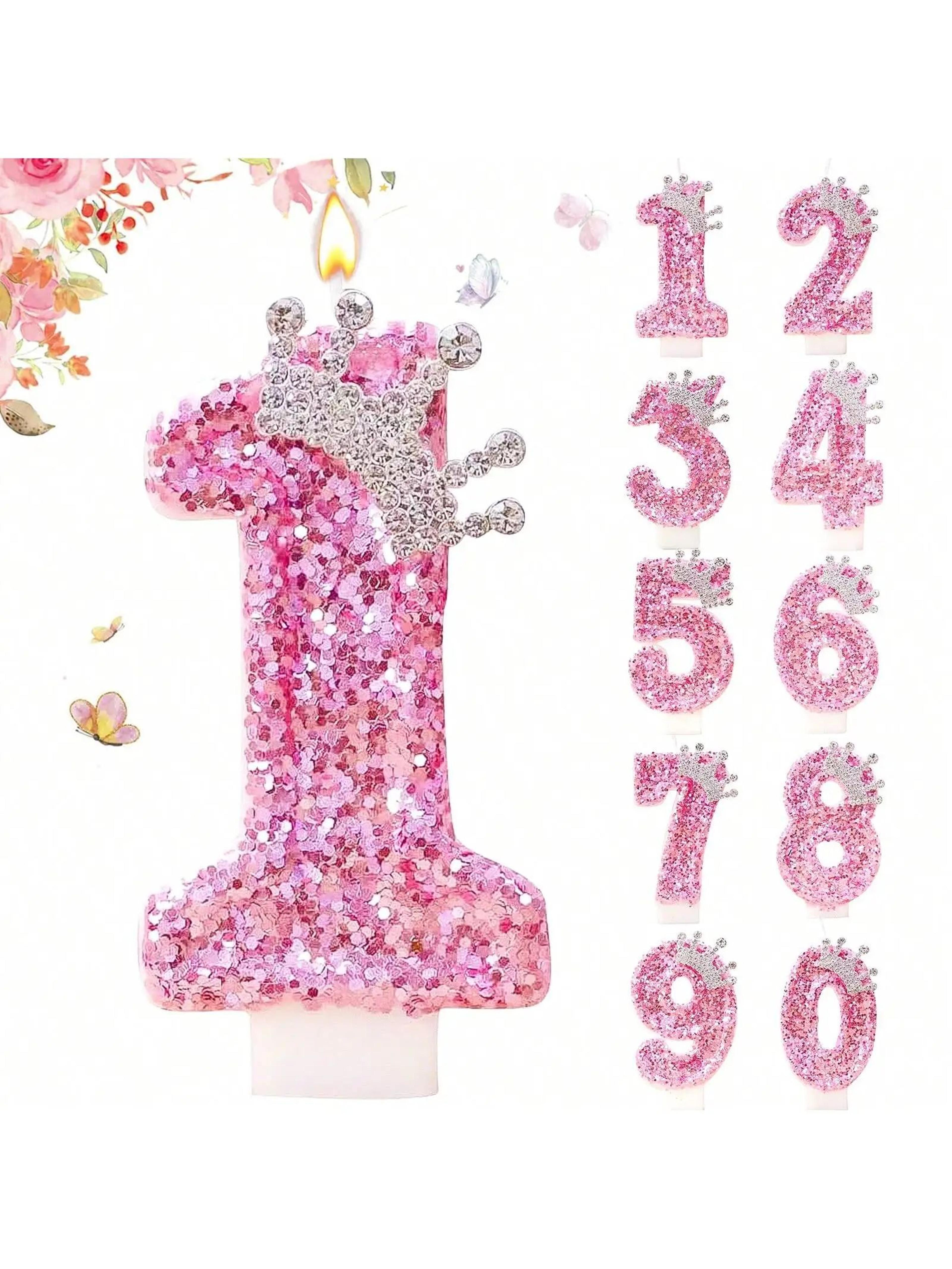 pink princess crown number birthday candle