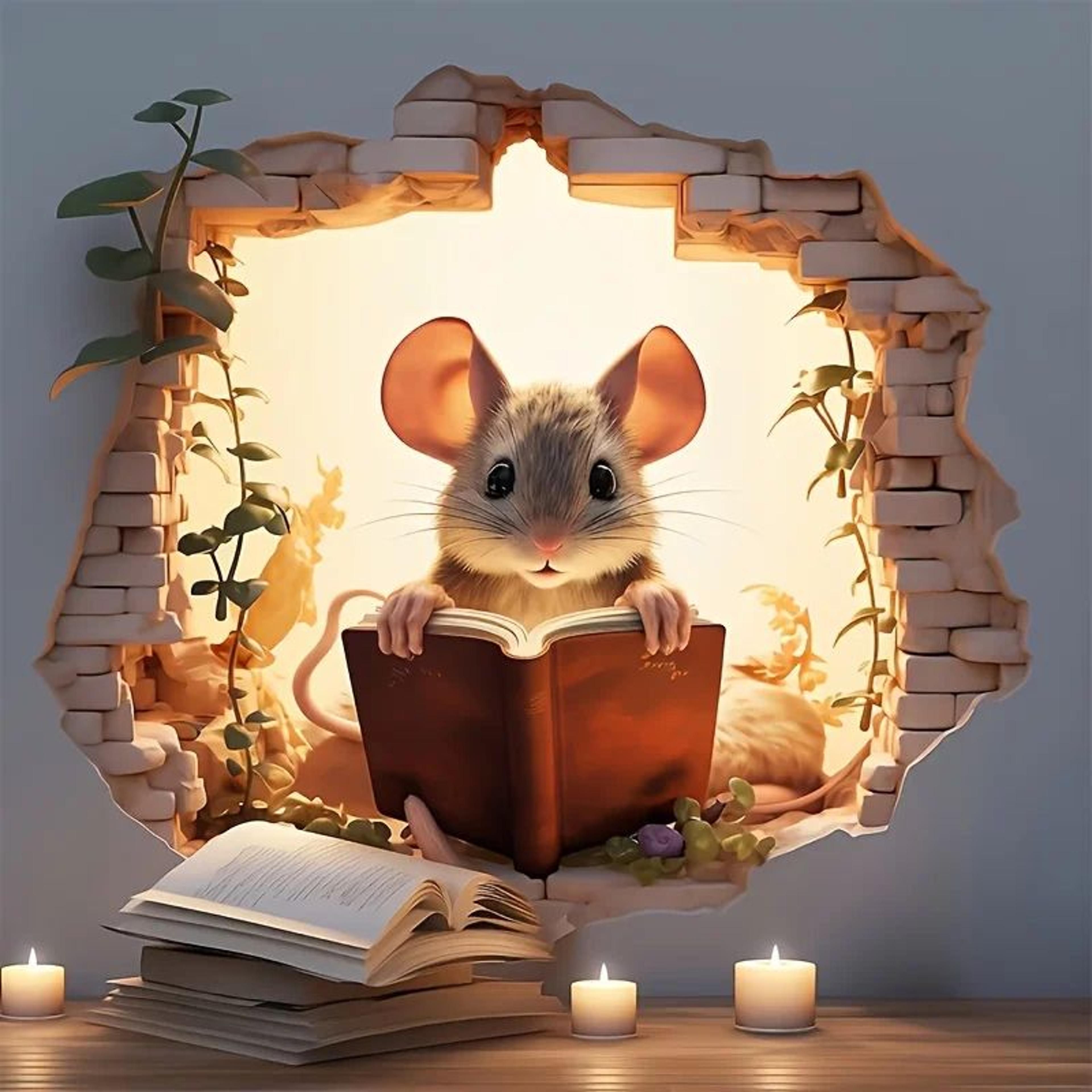reading mouse 3d wall sticker