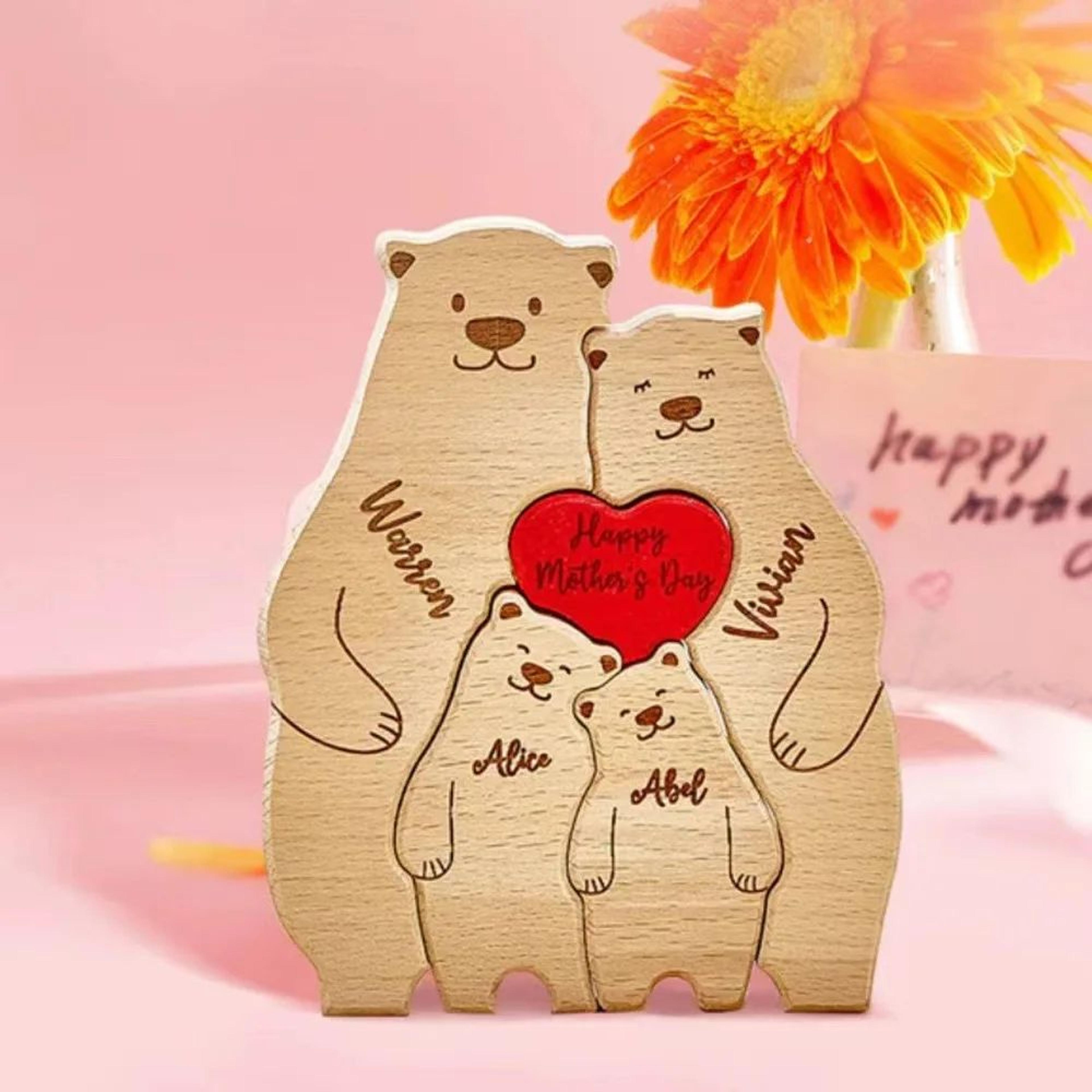 personalized family bear wooden puzzle decor
