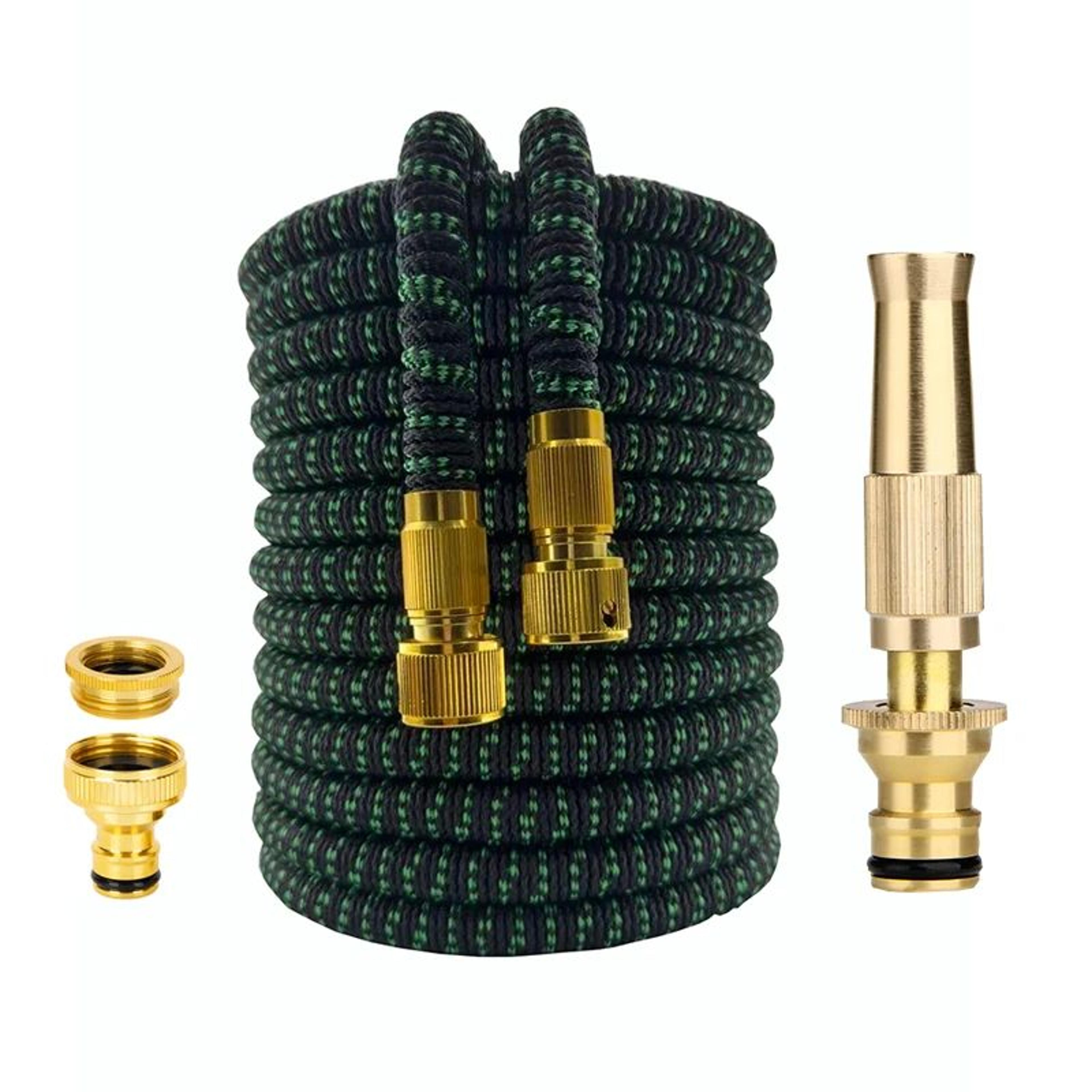 expandable garden hose with adjustable spray nozzle