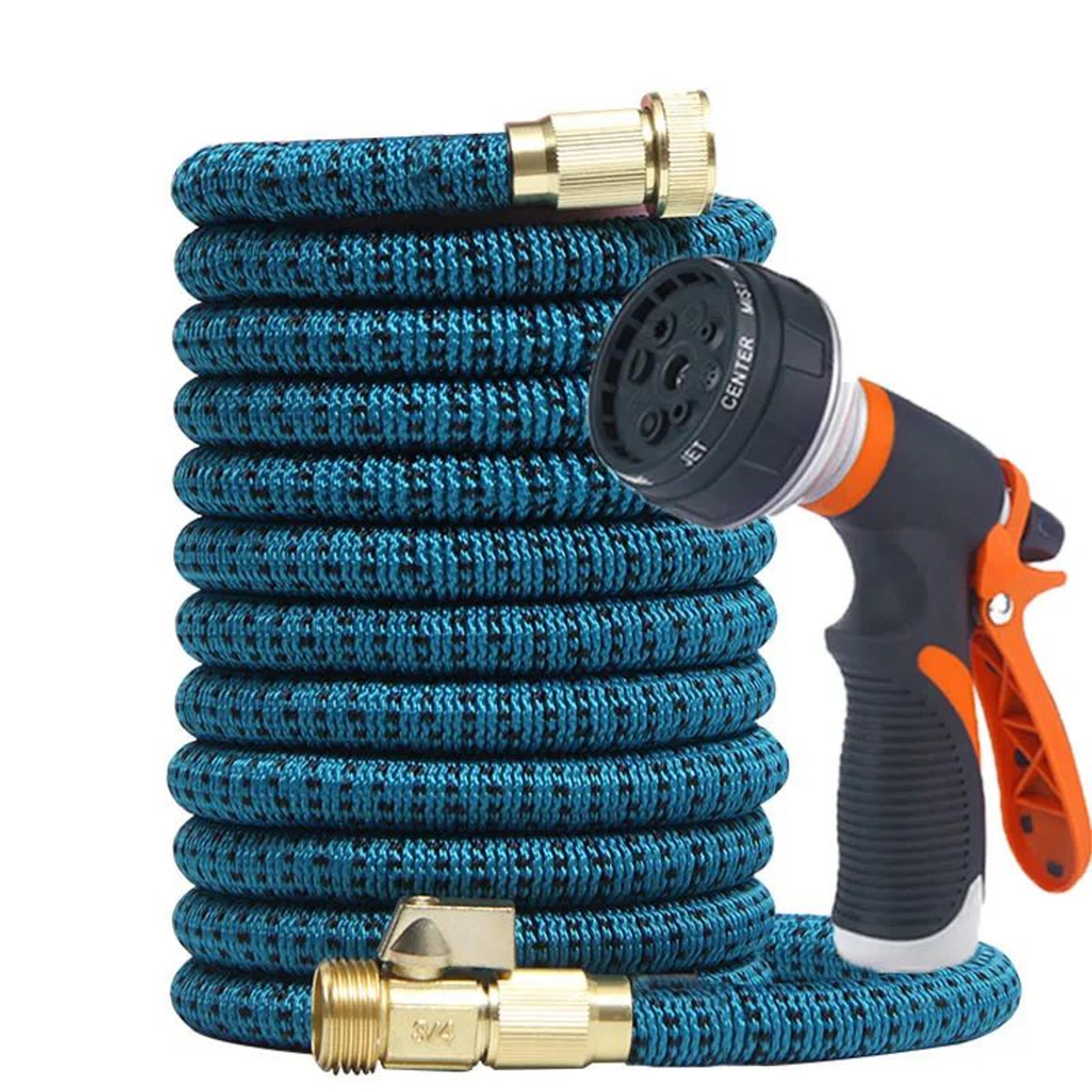 expandable garden water hose with adjustable nozzle