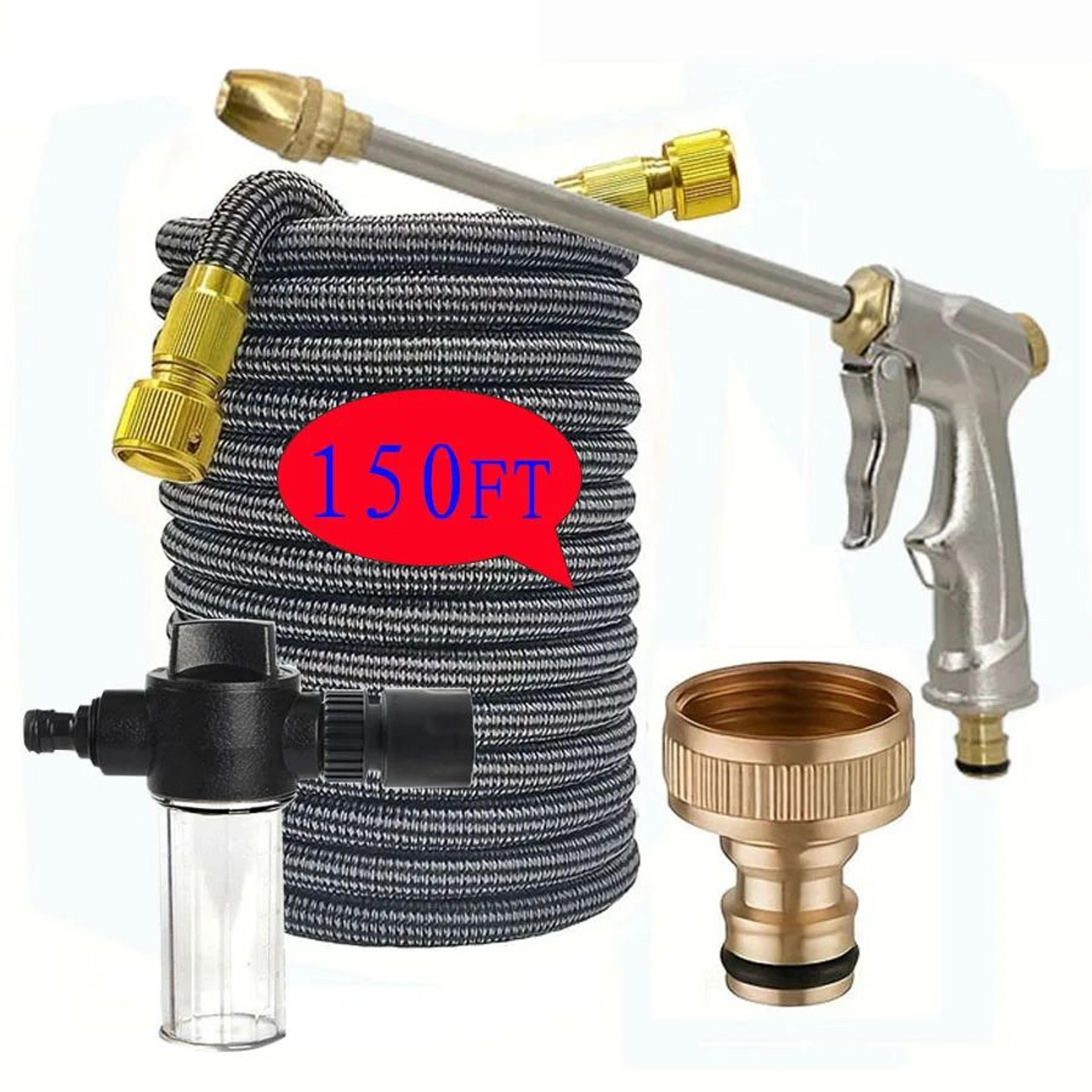 braided expandable garden hose with metal spray gun
