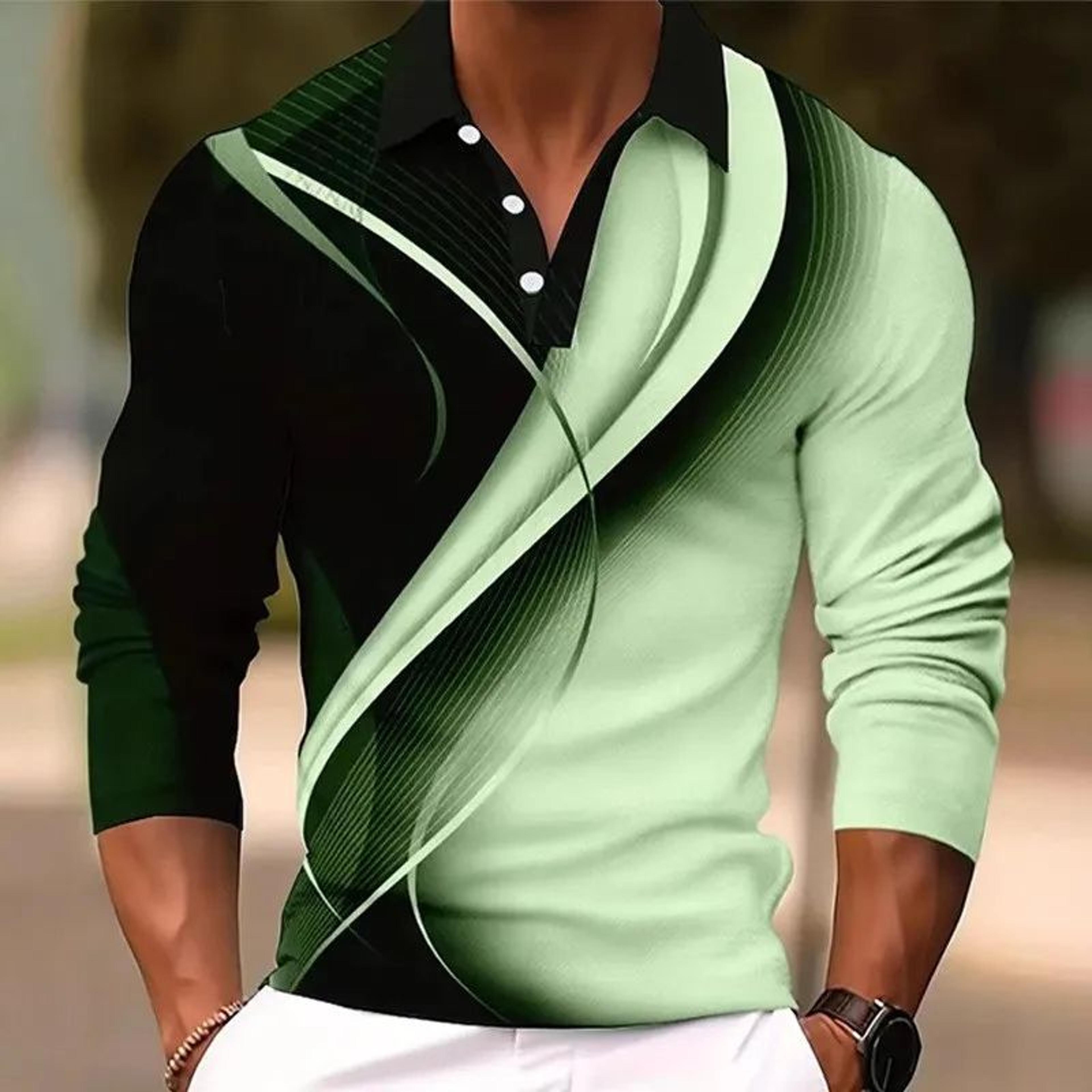 mens graphic long sleeve polo shirt casual statement wear