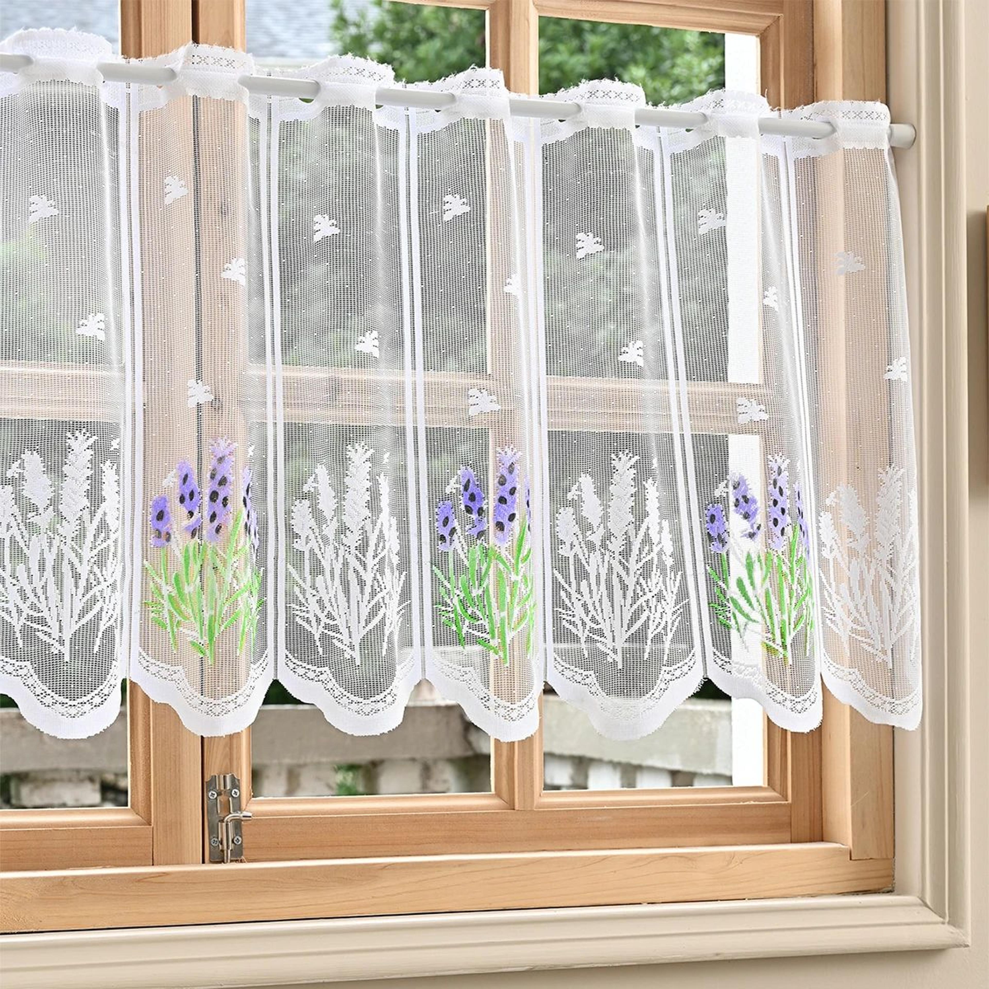lavender lace kitchen curtain rod pocket window valance