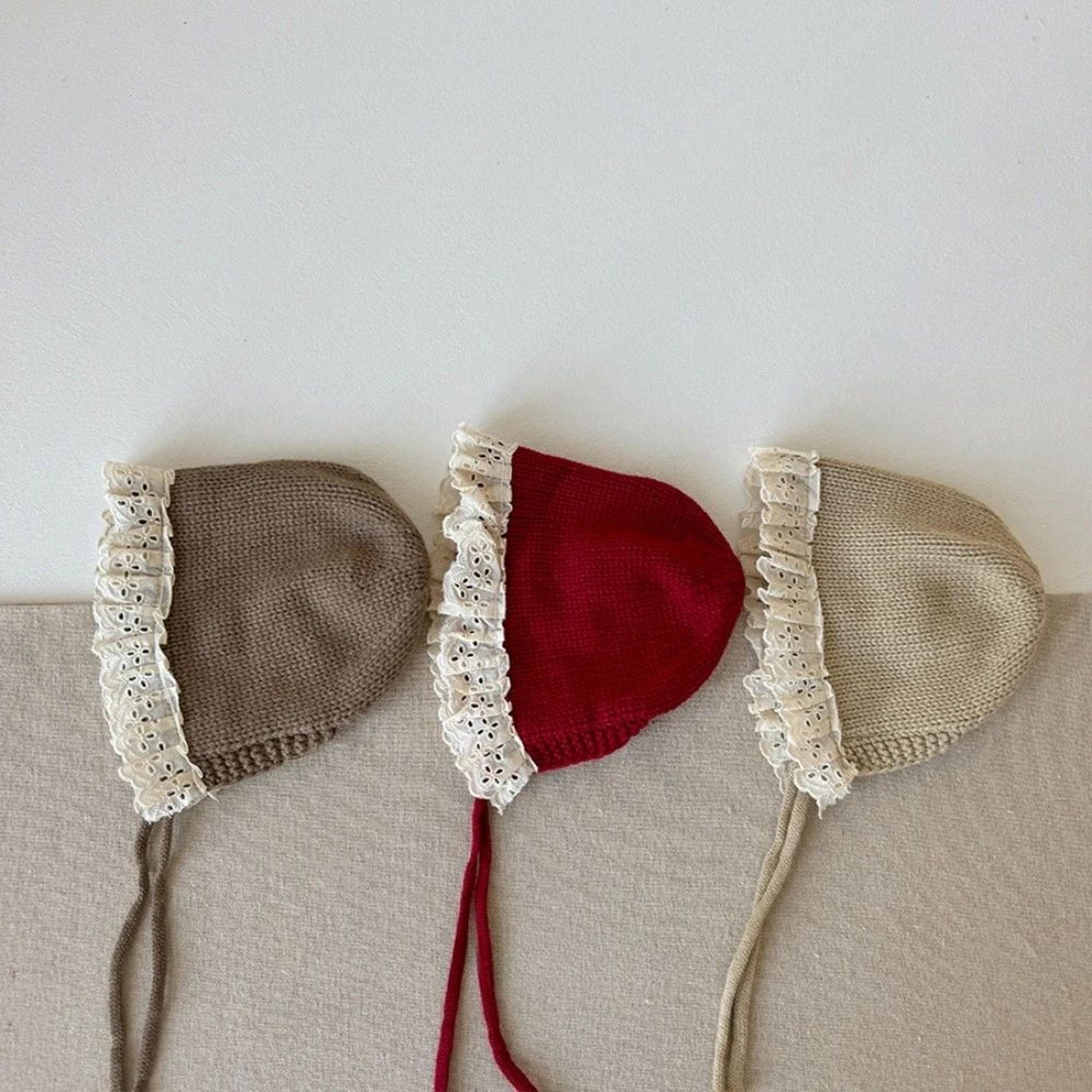 ruffle lace baby winter knit hat