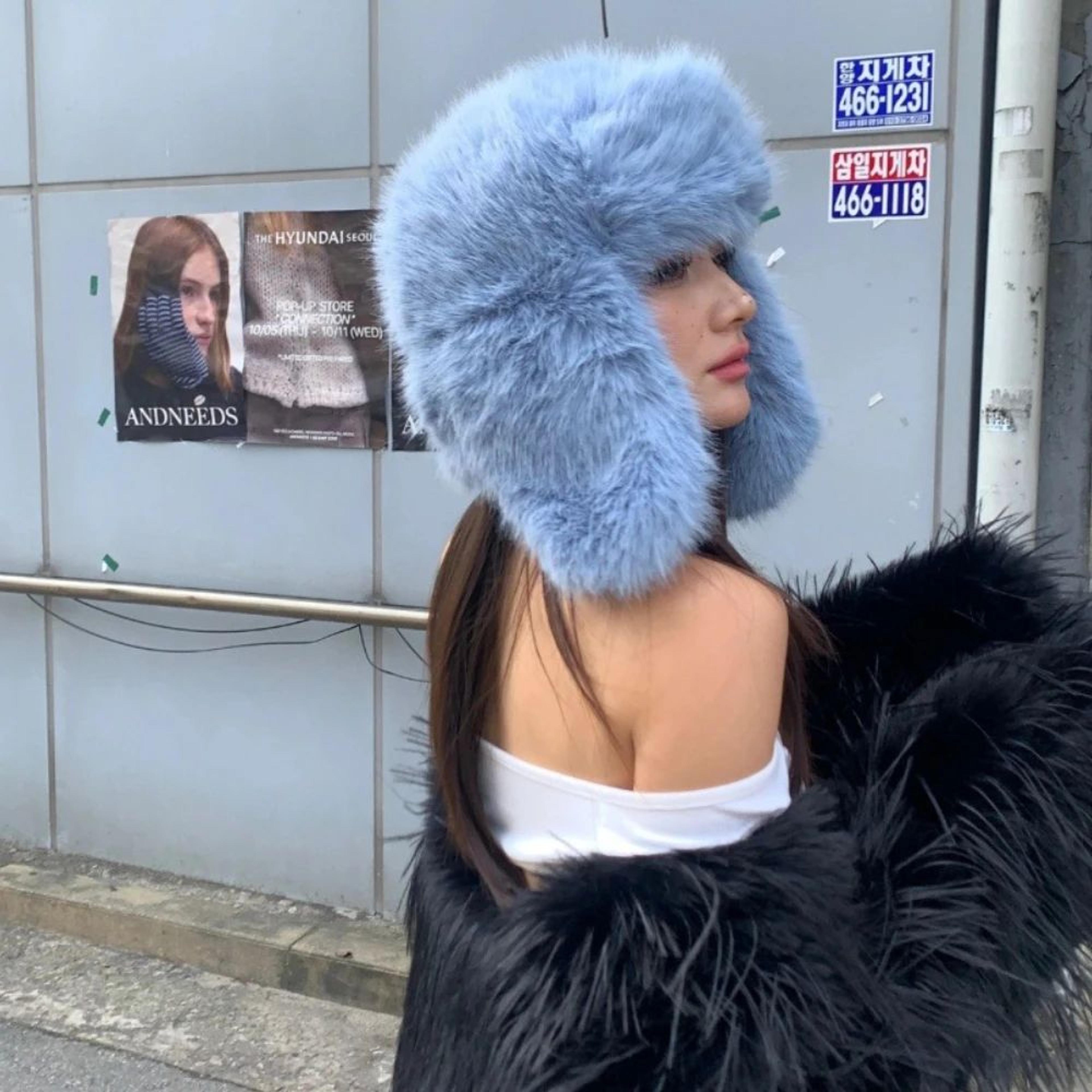fluffy faux fur pilot winter hat