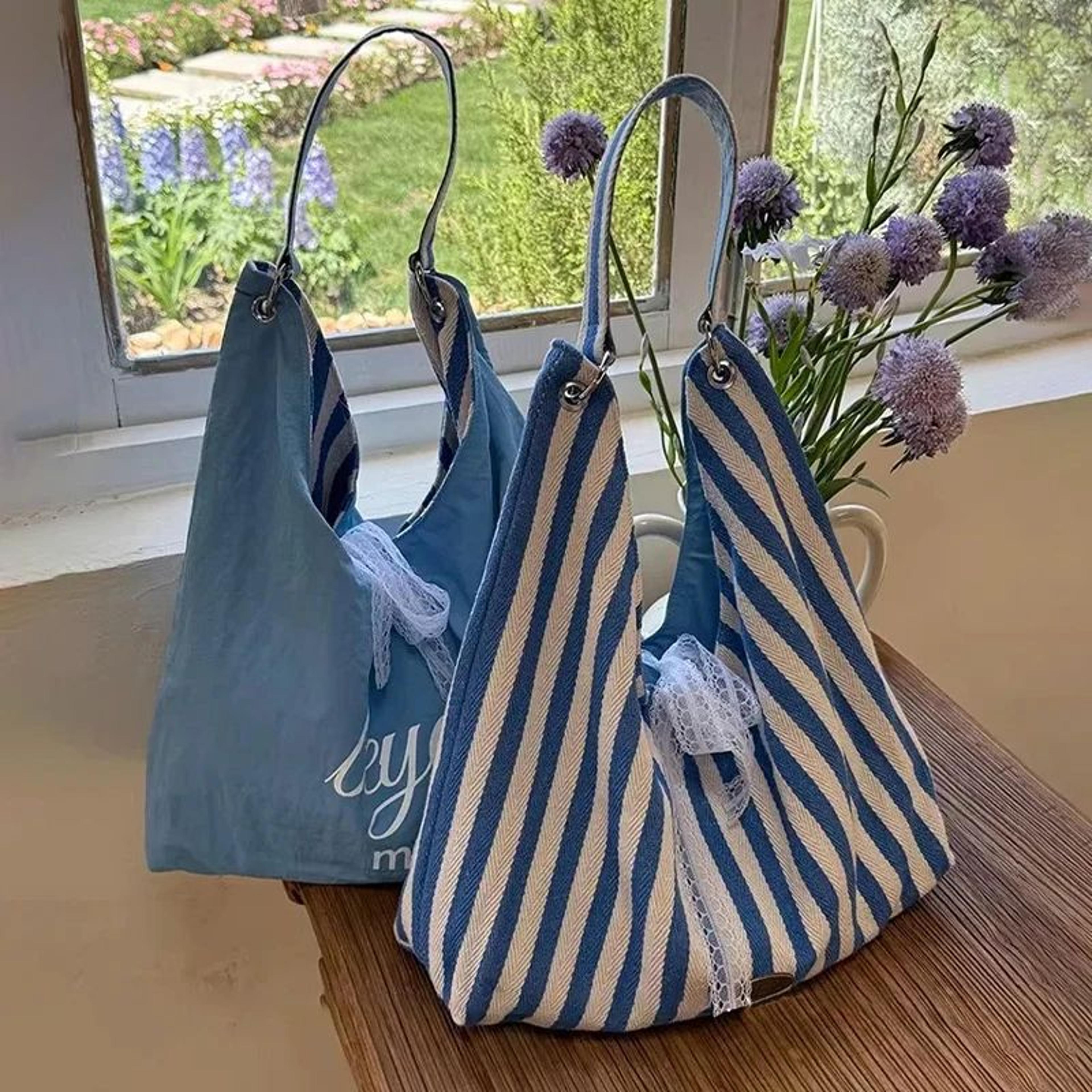 striped reversible canvas hobo bag