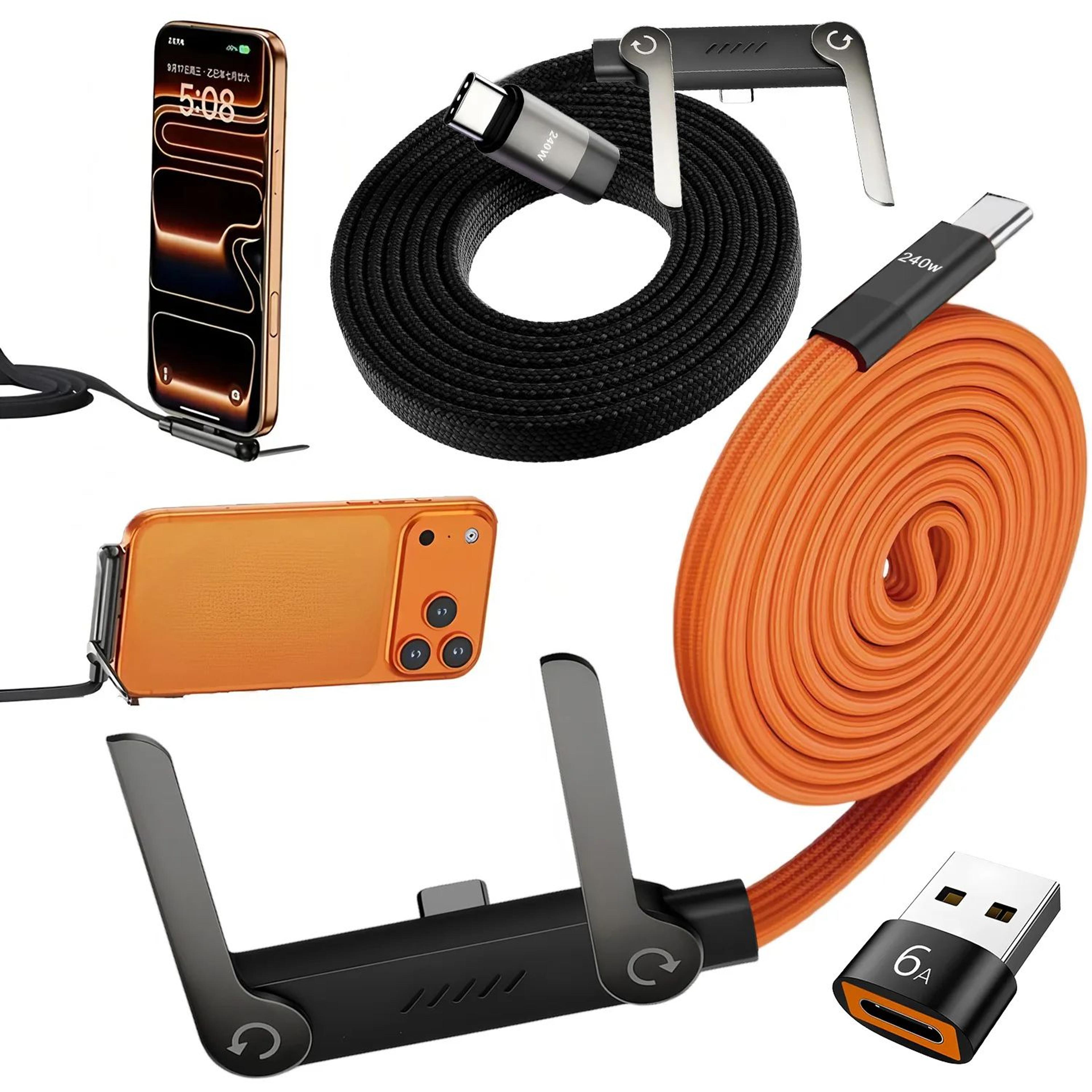 240w 2 in 1 fast charging cable with phone stand
