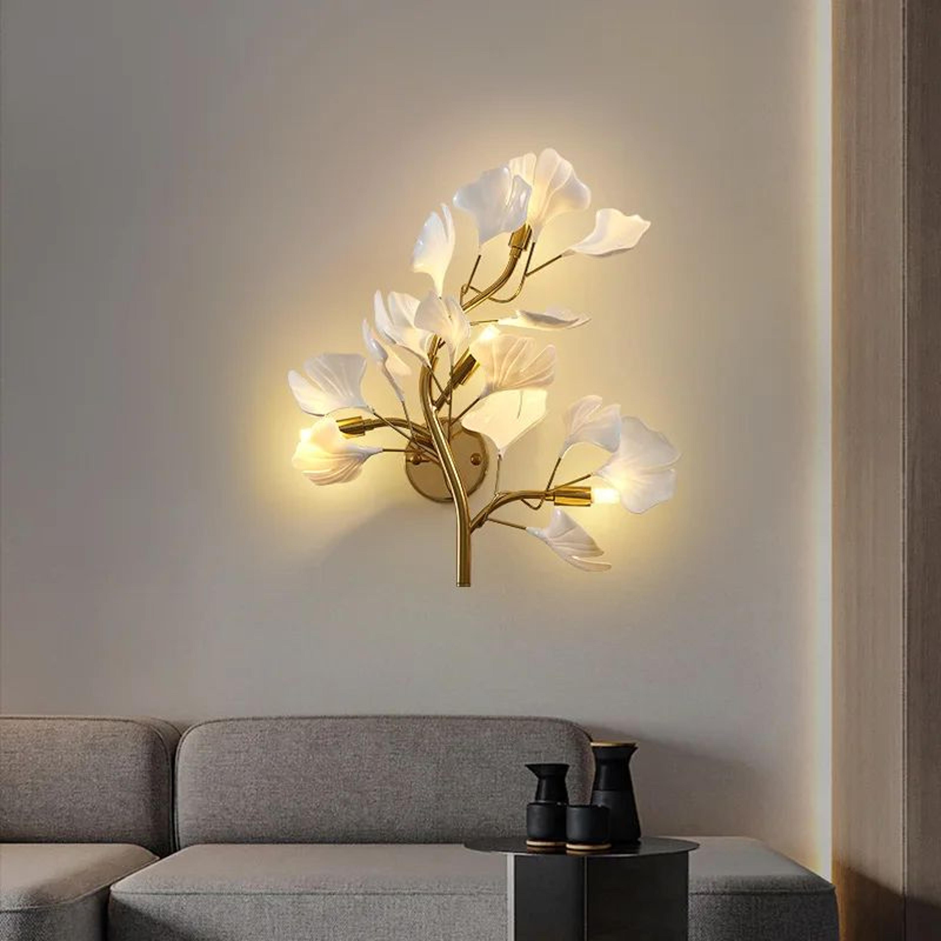luxury acrylic ginkgo leaf led wall sconce