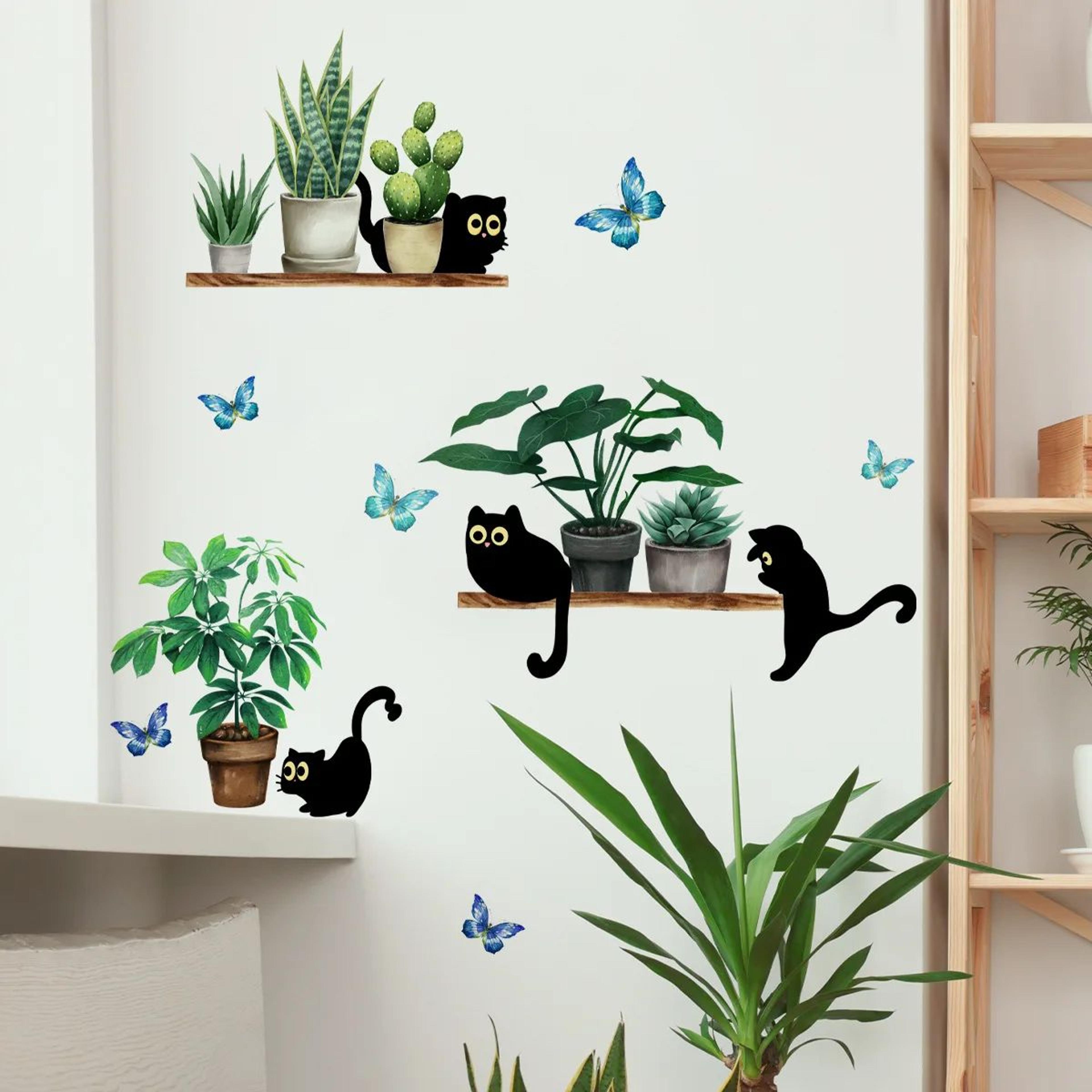 whiskerleaf kitten and plant wall decal