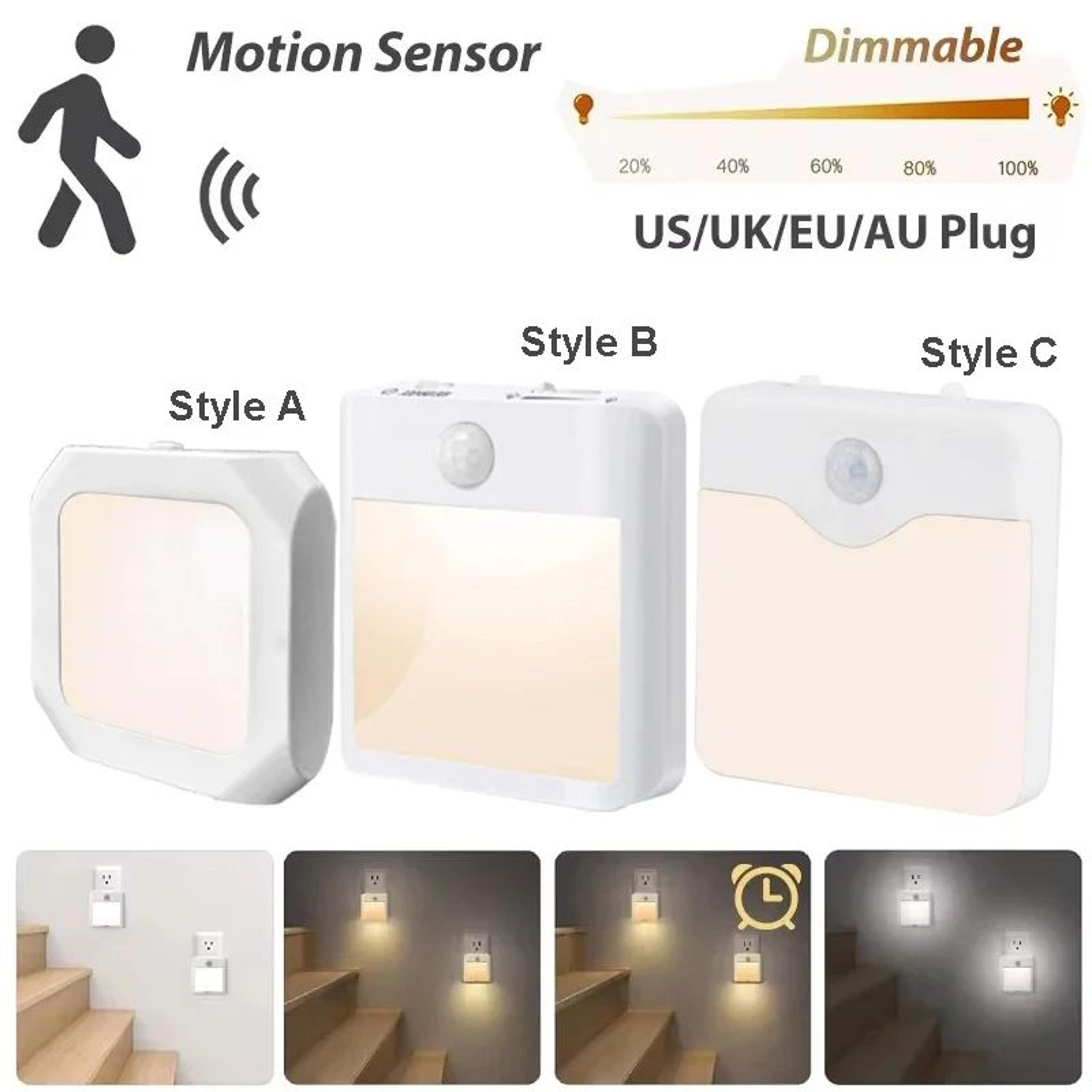 dimmable motion sensor plug in night light