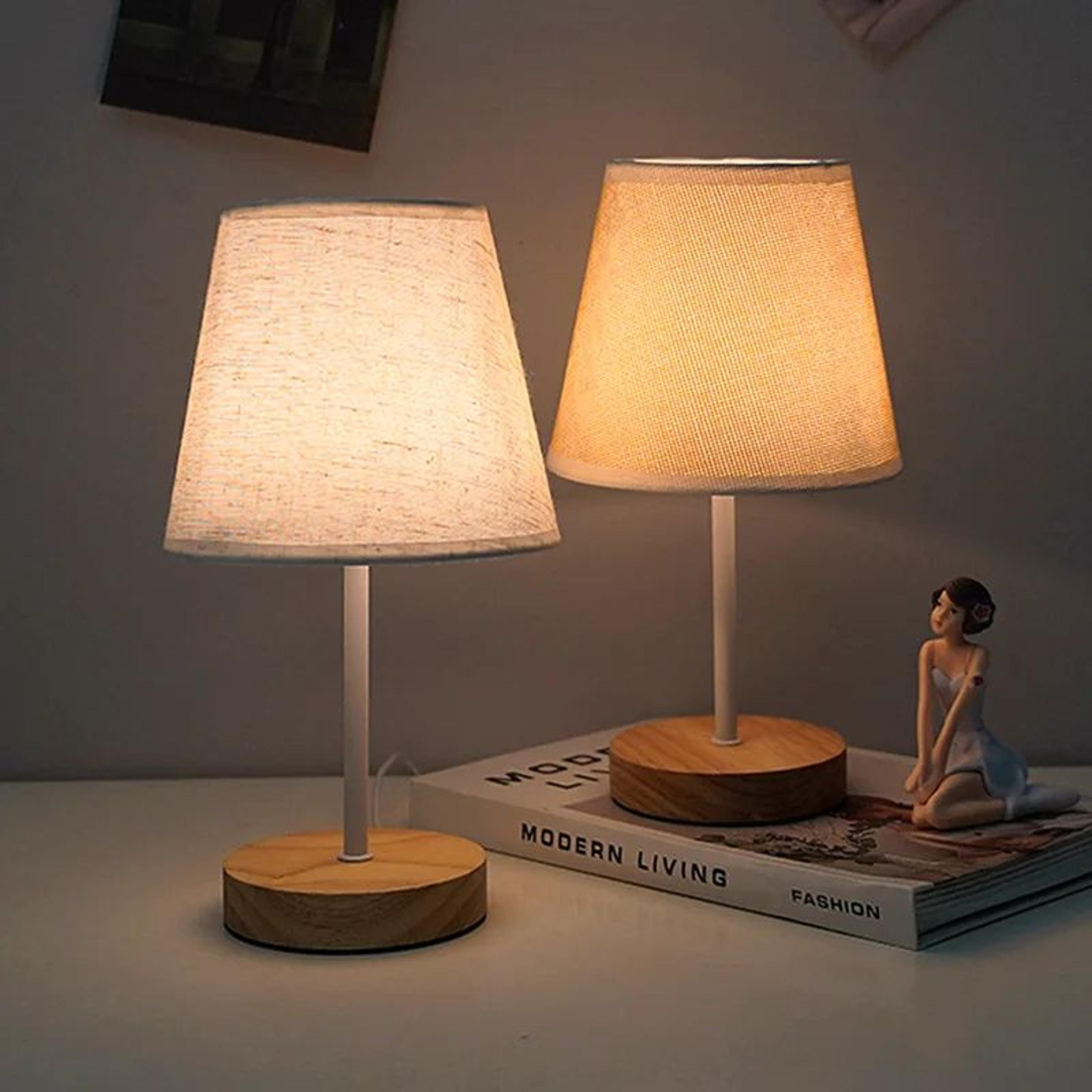solid wood fabric usb bedside lamp