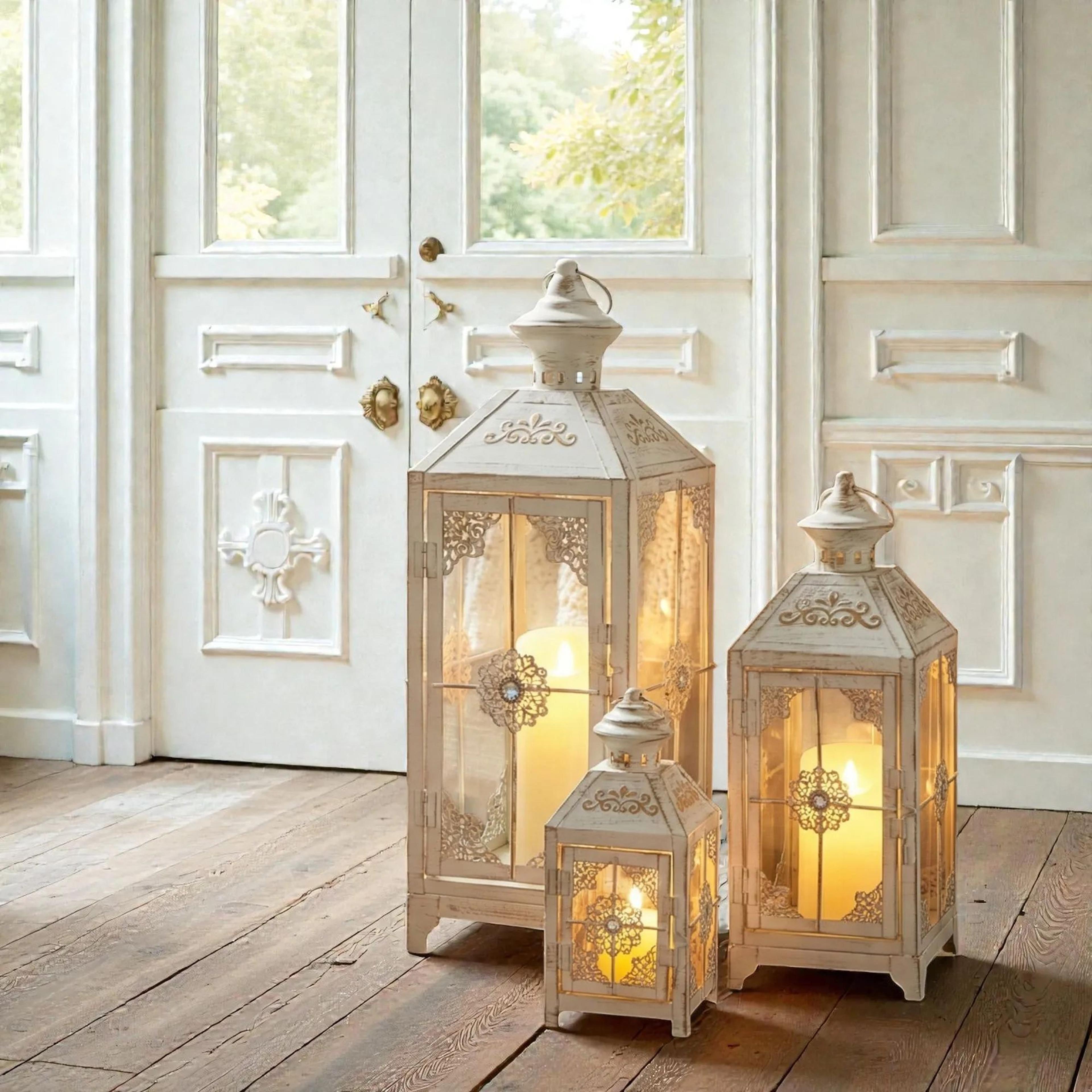 ivoryhaven set of 3 vintage white wedding lanterns
