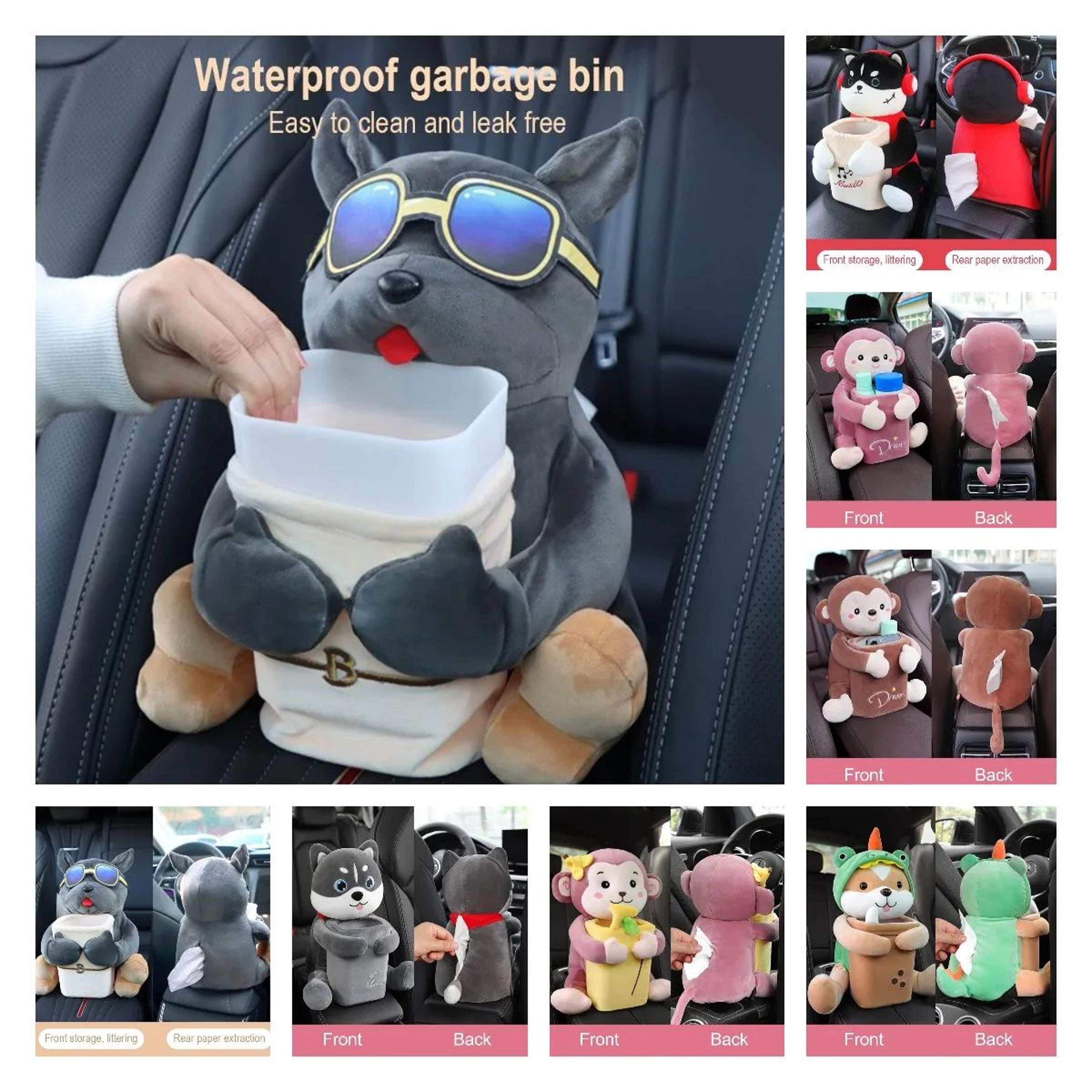 cartoon plush car tissue holder and trash bin