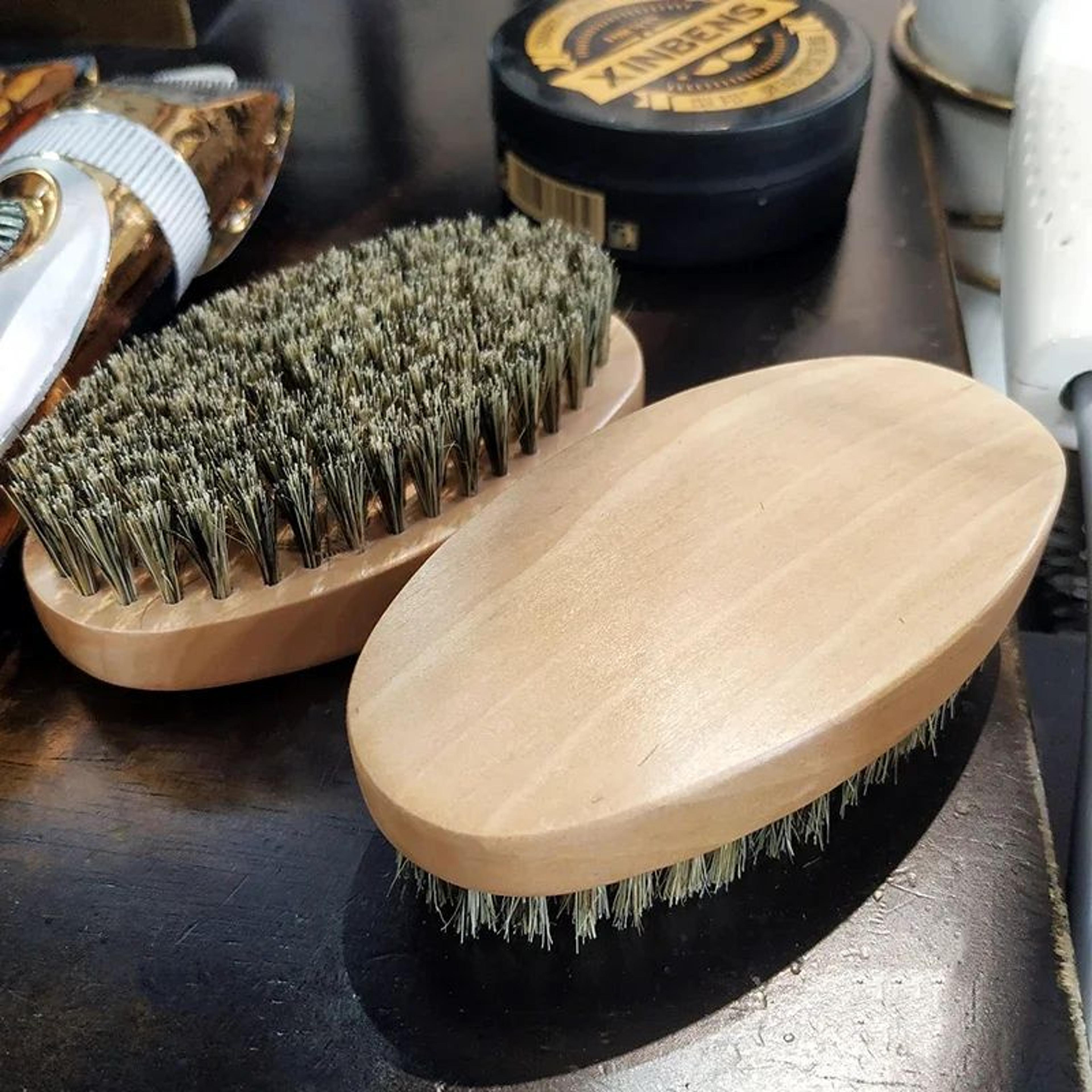 wooden boar bristle beard and hair brush