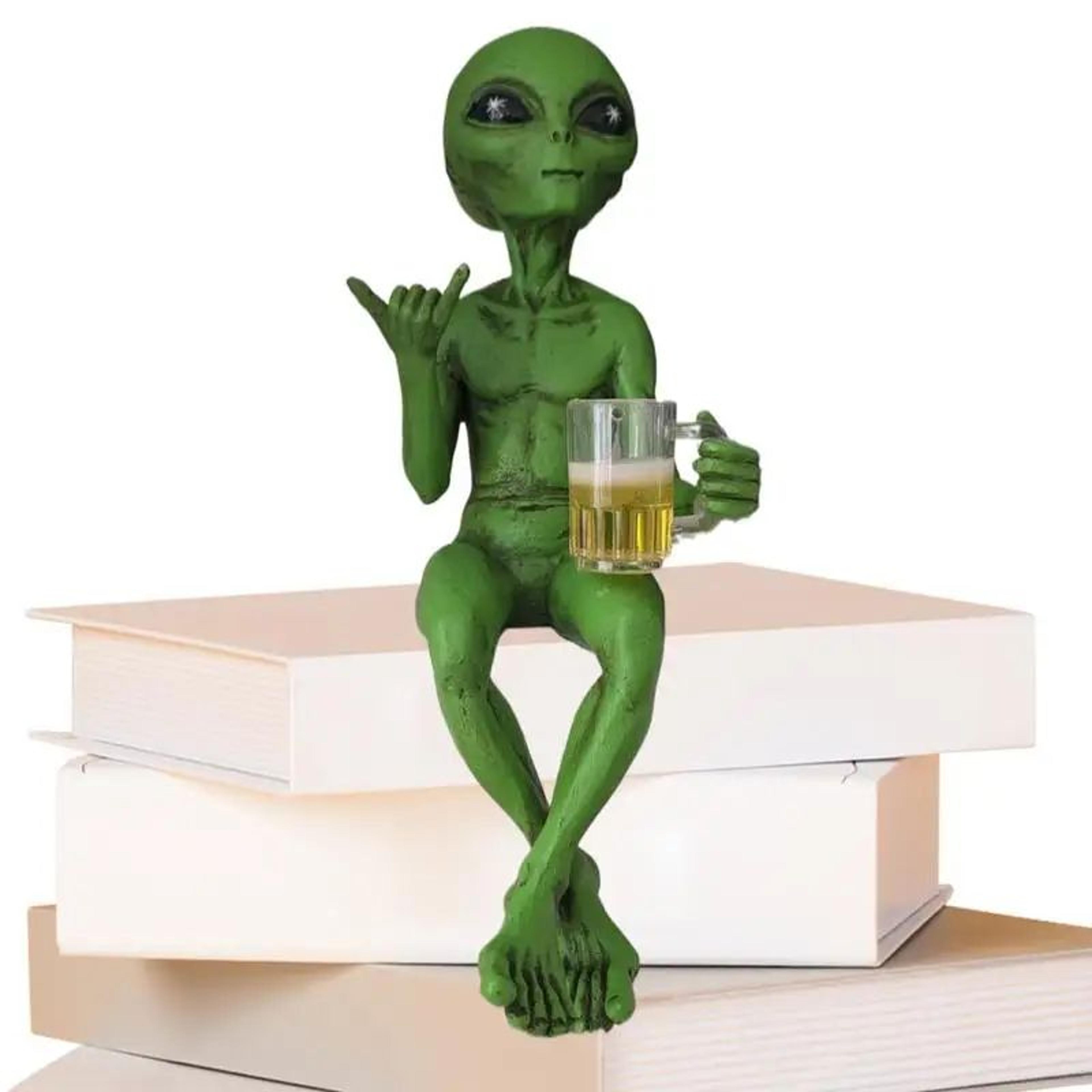 funny beer drinking alien statue