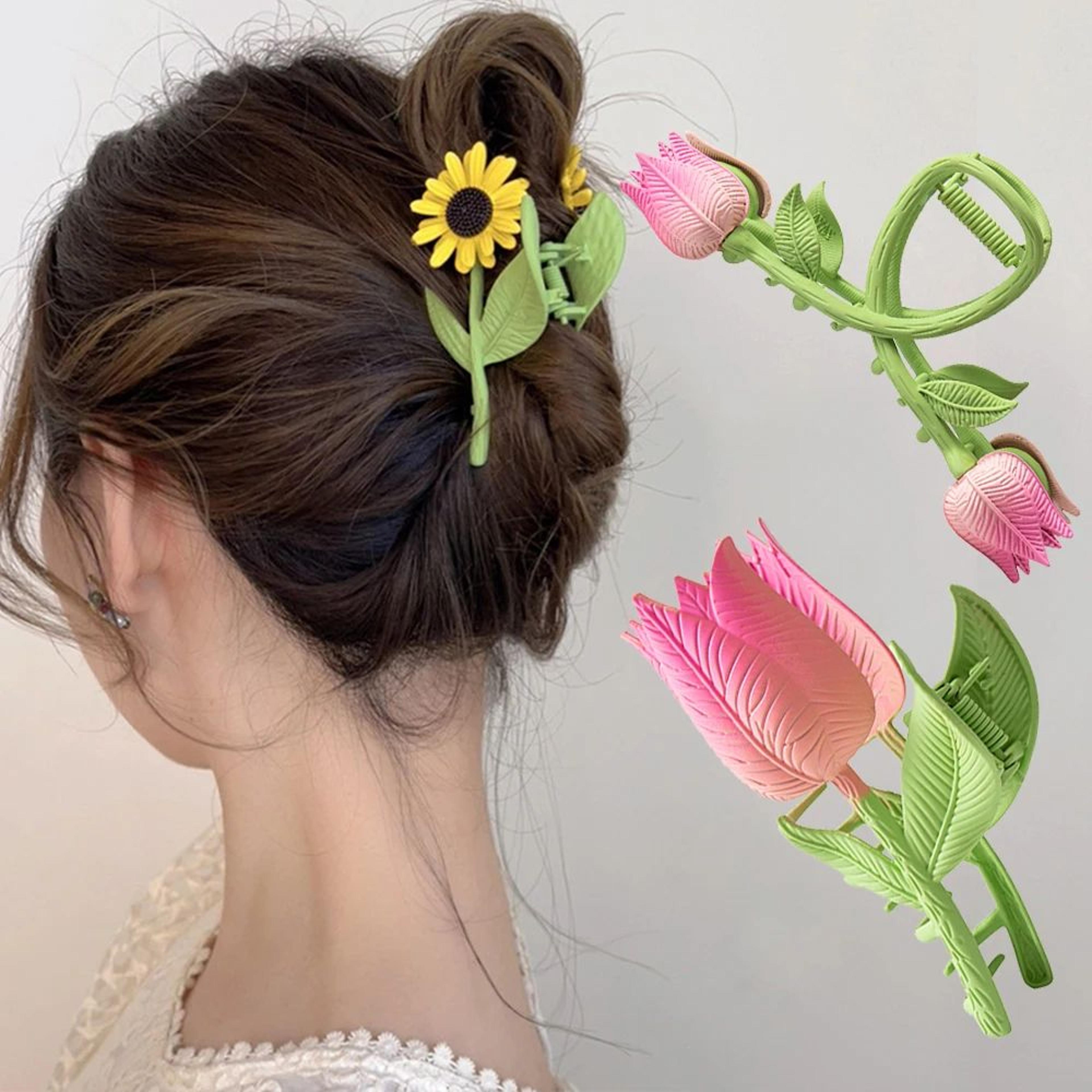 metal tulip flower hair claw clip