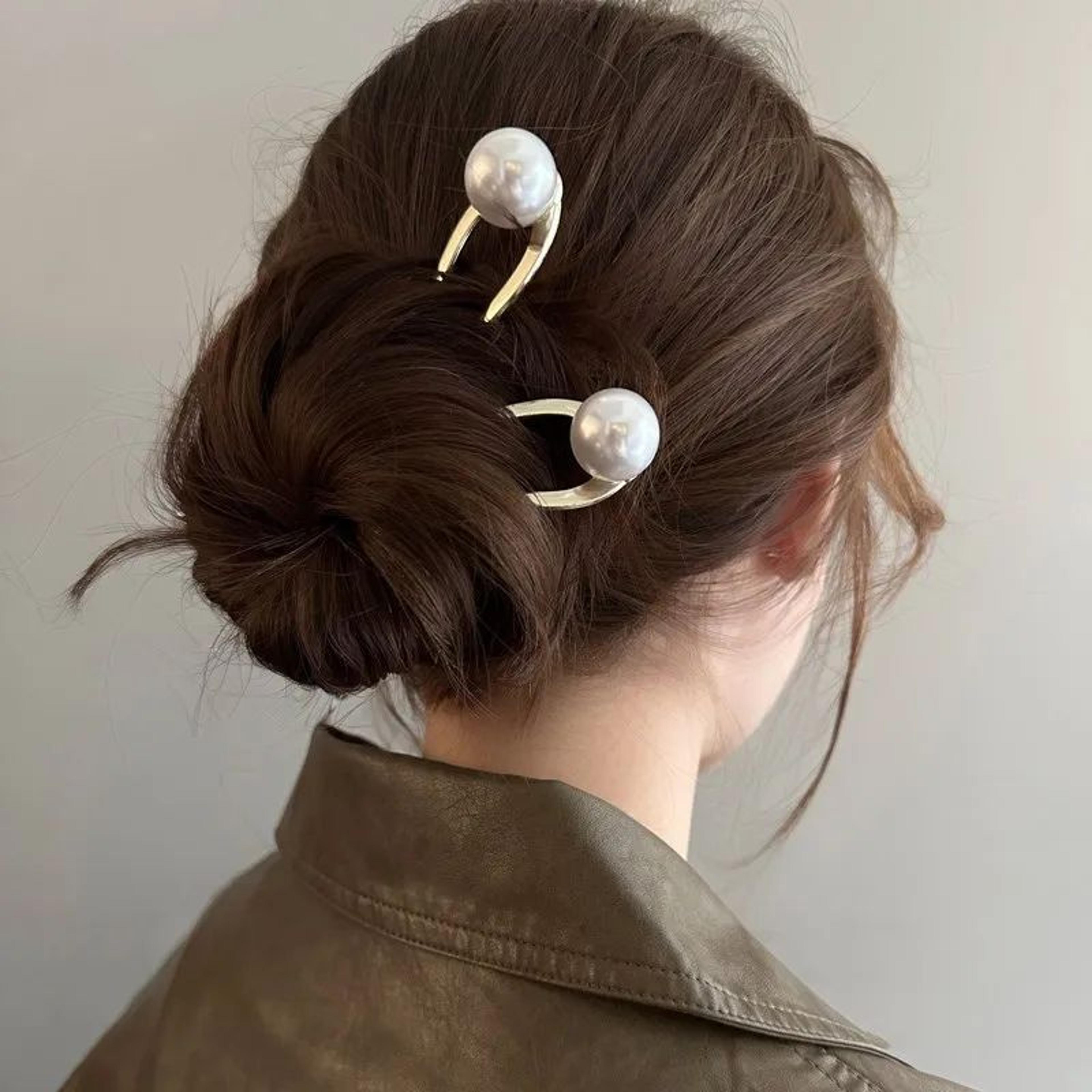 pearl u shape metal hair fork