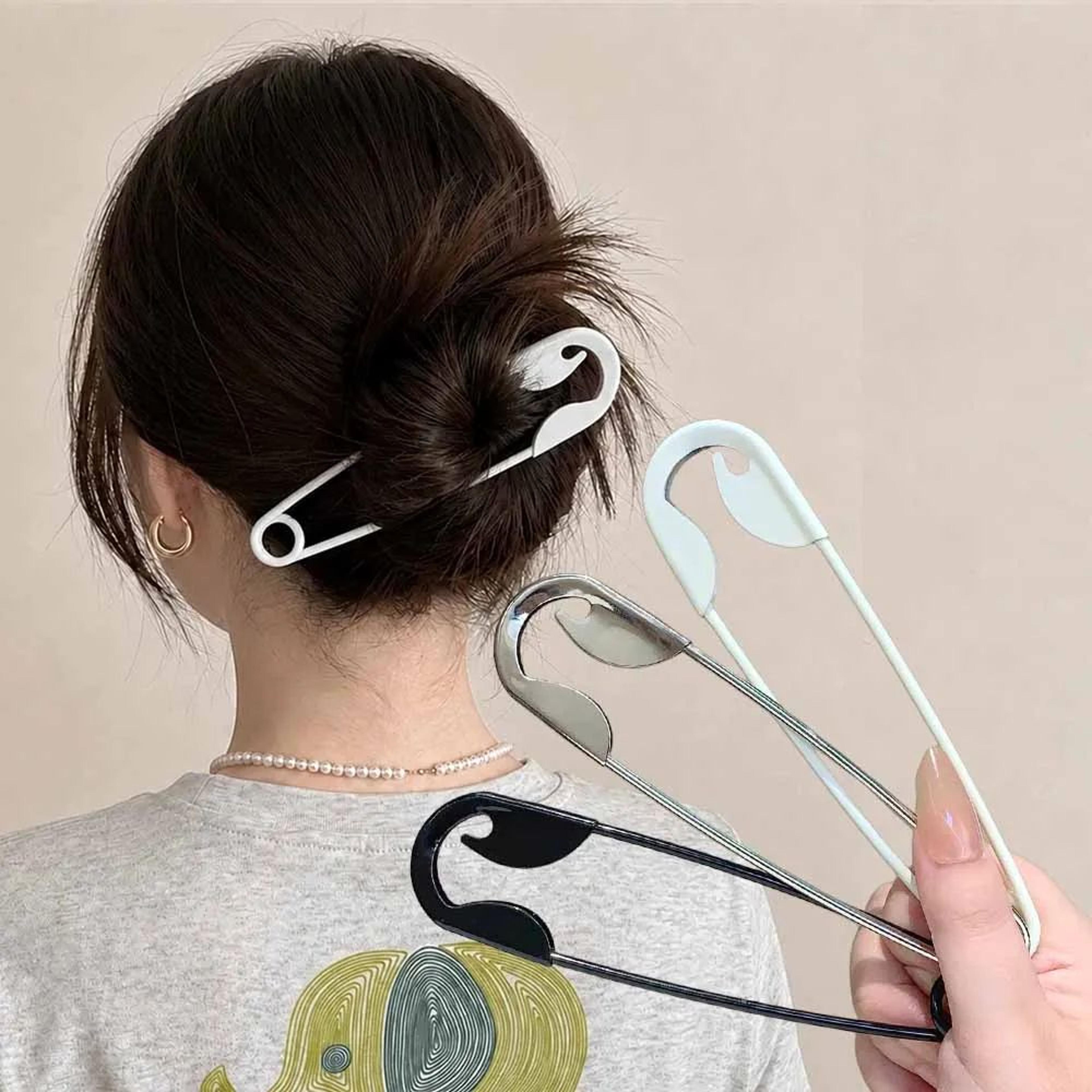 3 piece safety pin metal hair fork set