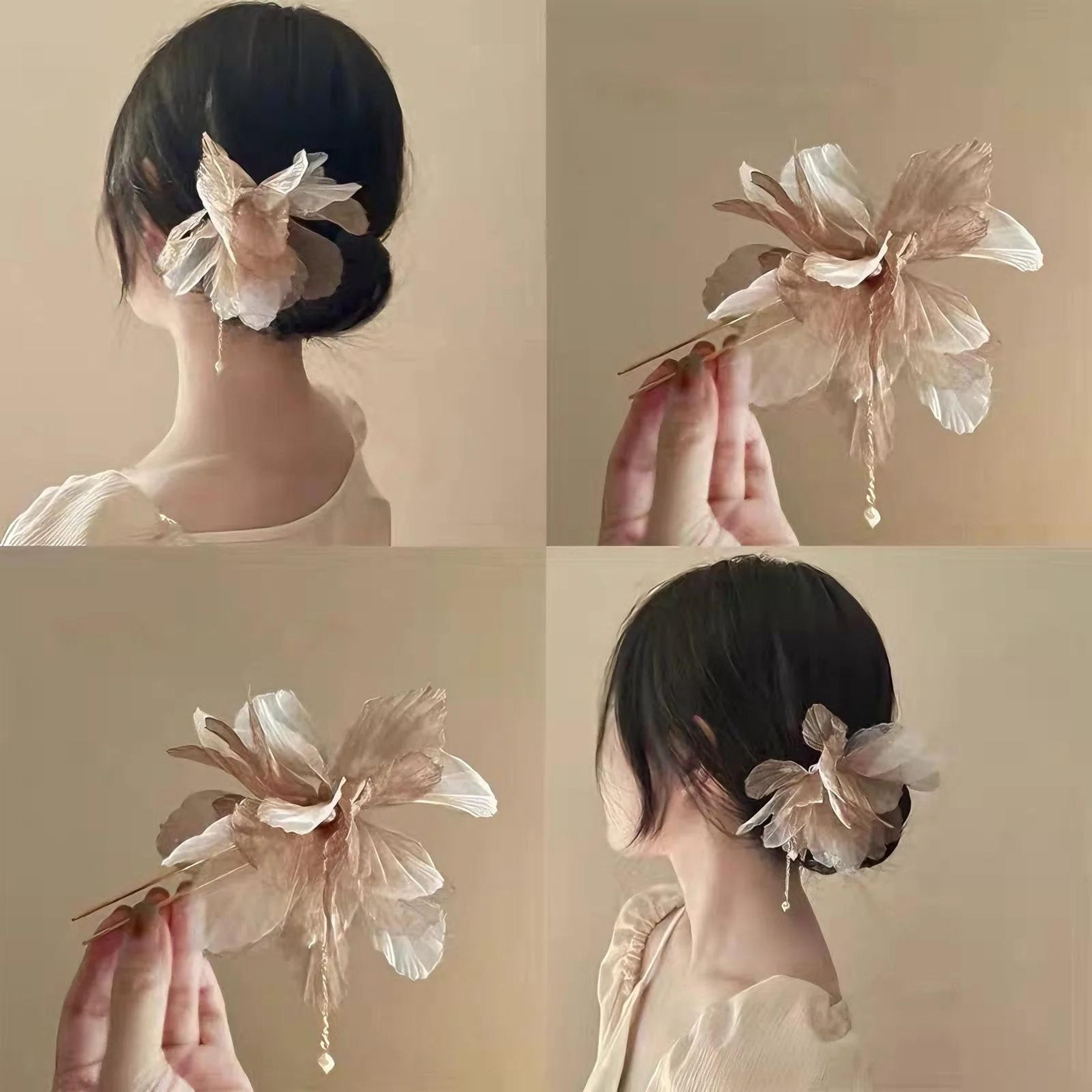 pearl flower tassel u shape hair fork