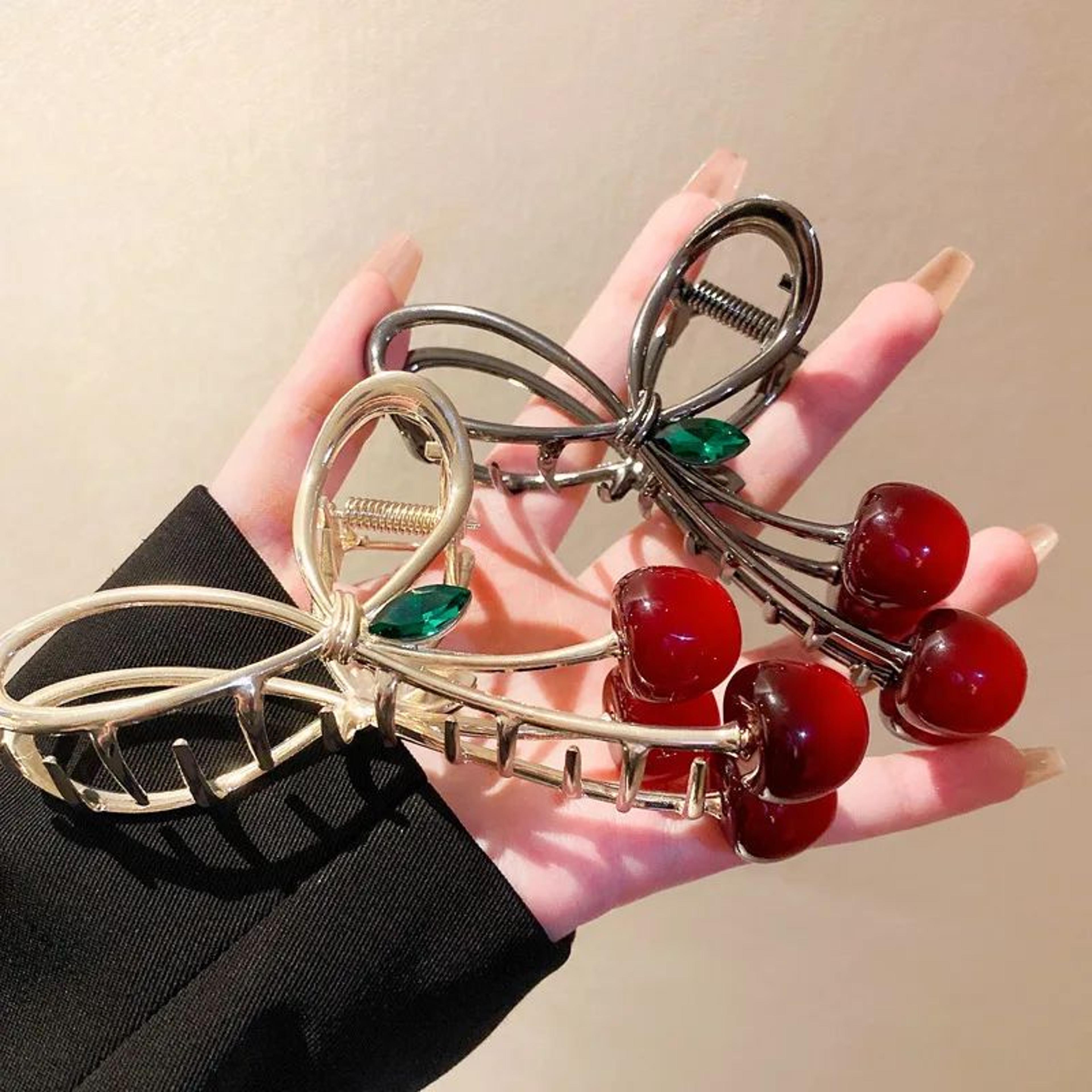 cherry bow hair claw