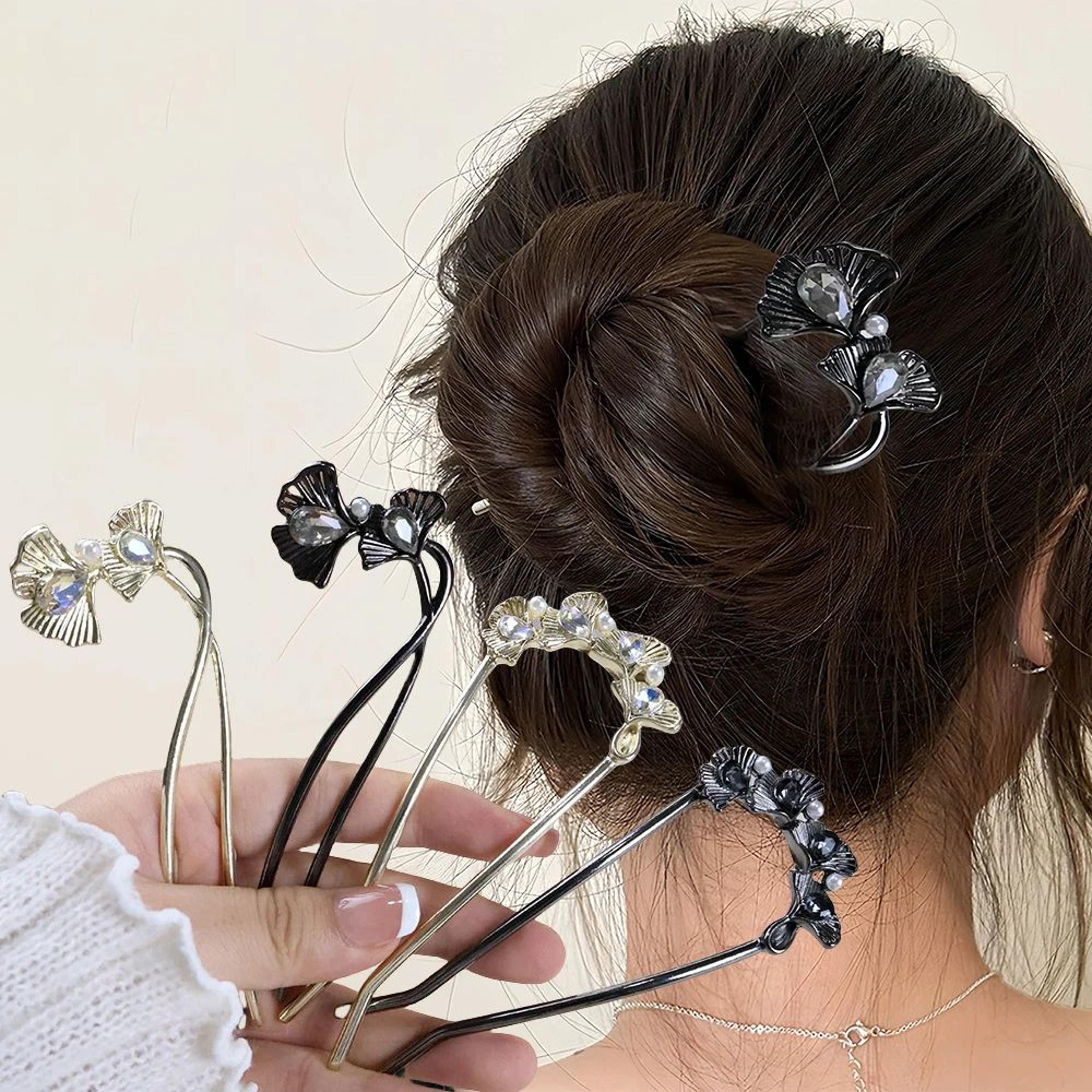 ginkgo pearl rhinestone hair fork